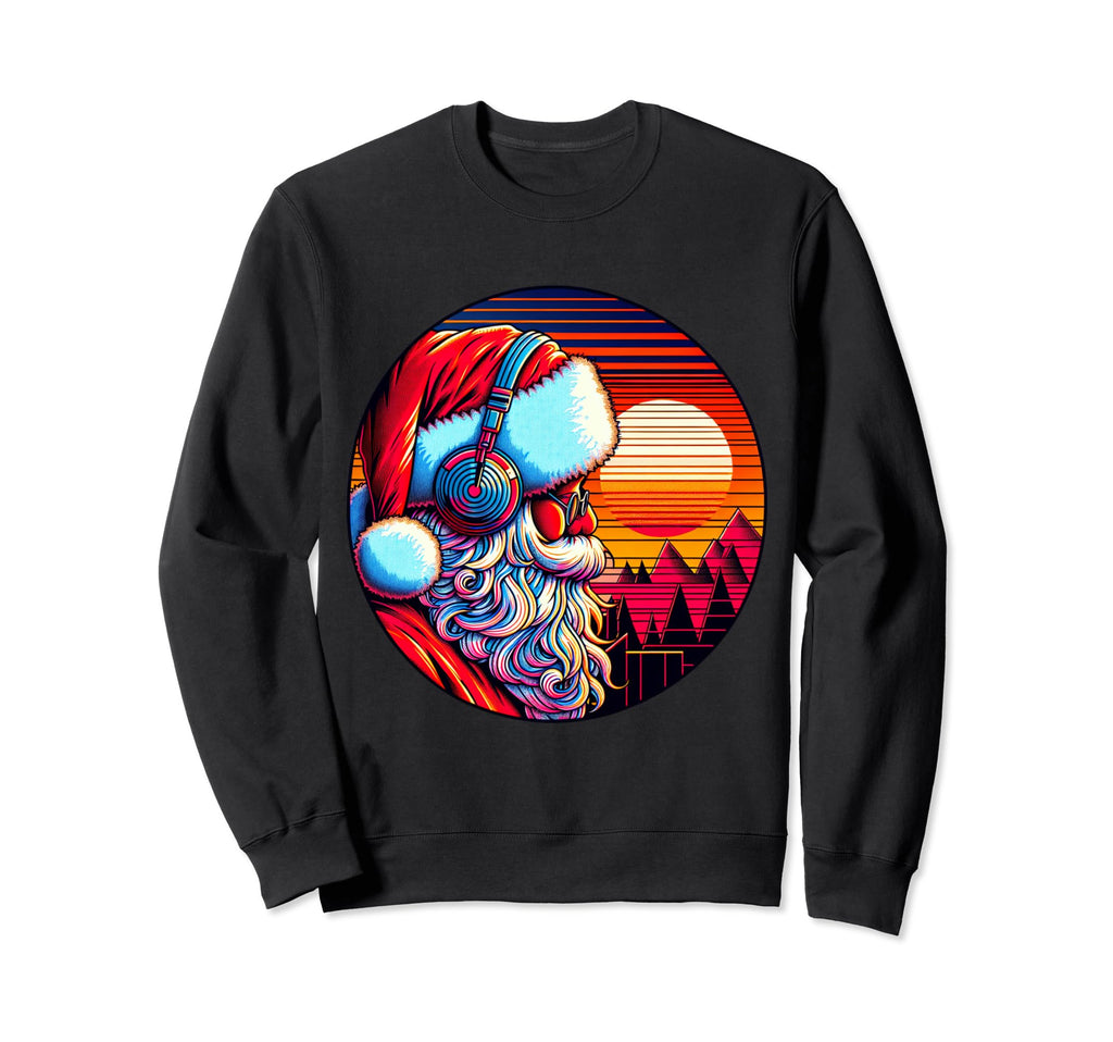 80S Santa Claus Listens To Music Sweatshirt - Aesthetic Graphic Men Women - T-Shirt, Sweatshirt, Hoodie