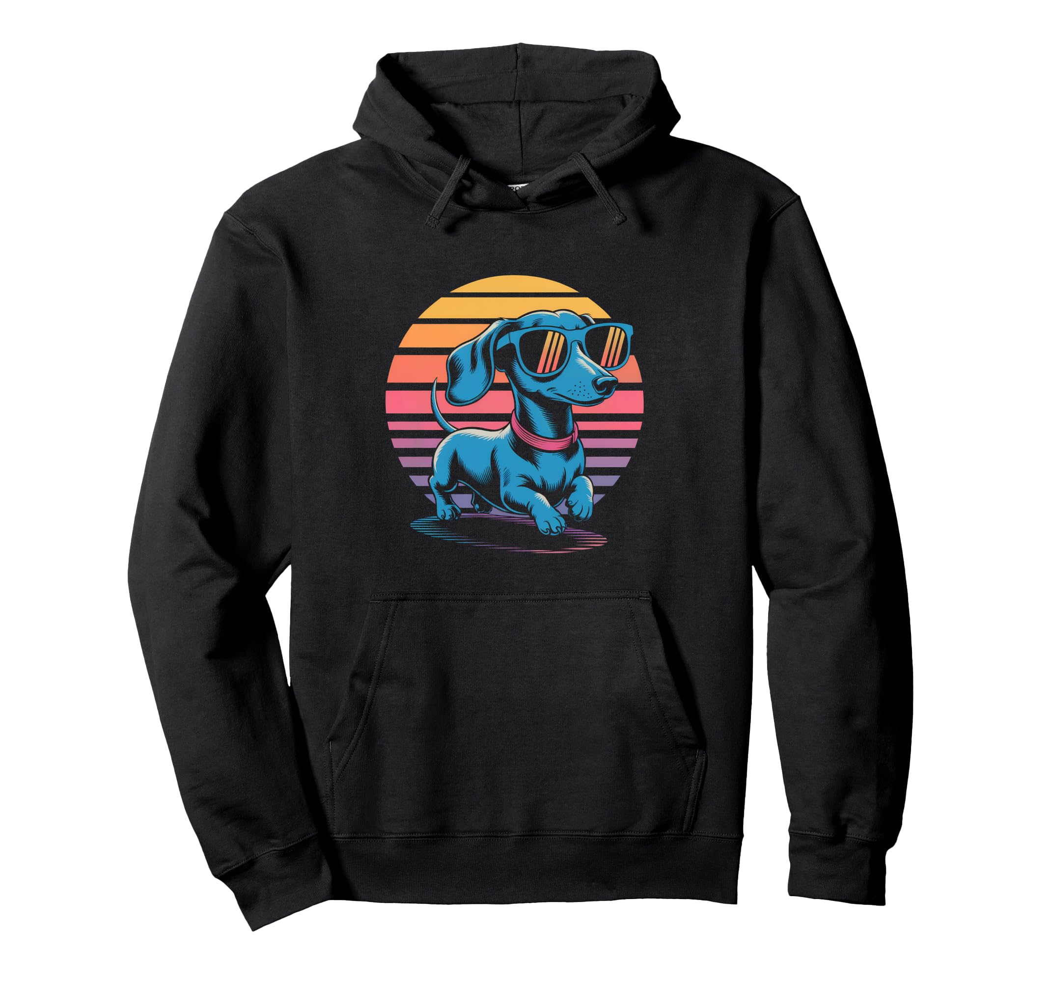 Dachshund Dog Sunglasses 80S Vaporwave Hoodie - Streetwear Style for Adults - T-Shirt, Sweatshirt, Hoodie