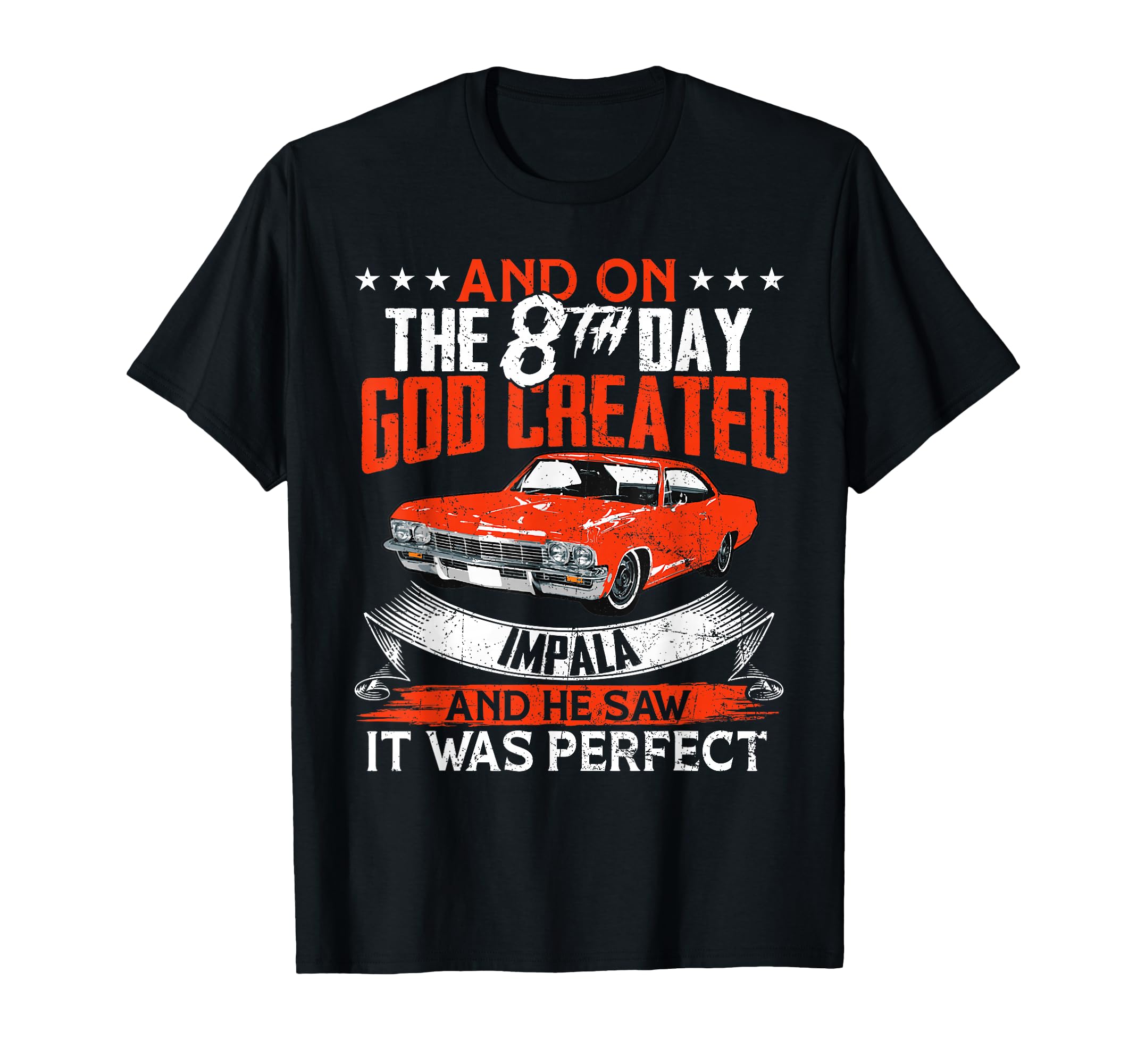 1965 65 Impala And 8Th Day God Cars T-Shirt - Novelty Apparel Unisex - T-Shirt, Sweatshirt, Hoodie