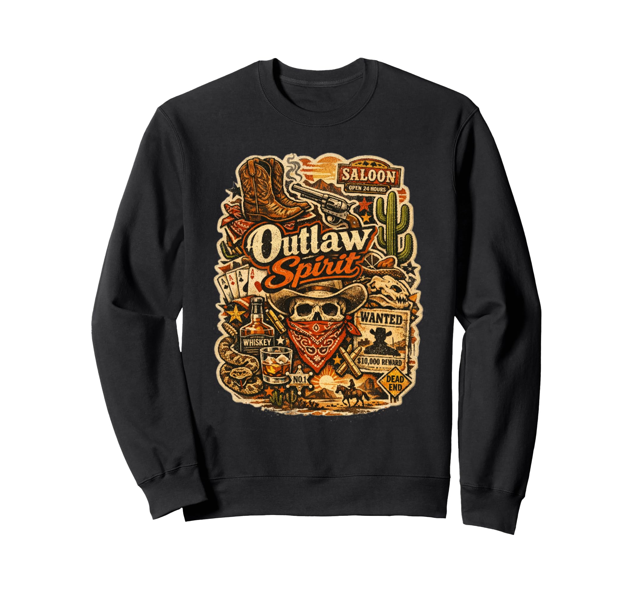 Outlaw Spirit Western Cowboy Sweatshirt - Casual Everyday Wear Men Women - T-Shirt, Sweatshirt, Hoodie
