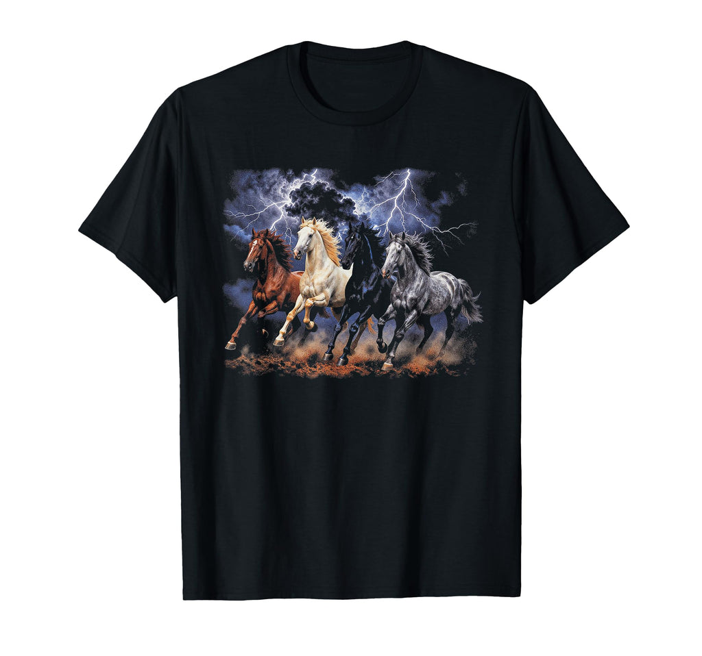 Running Horses 90S Lightning Storm T-Shirt - Casual Everyday Wear Unisex - T-Shirt, Sweatshirt, Hoodie