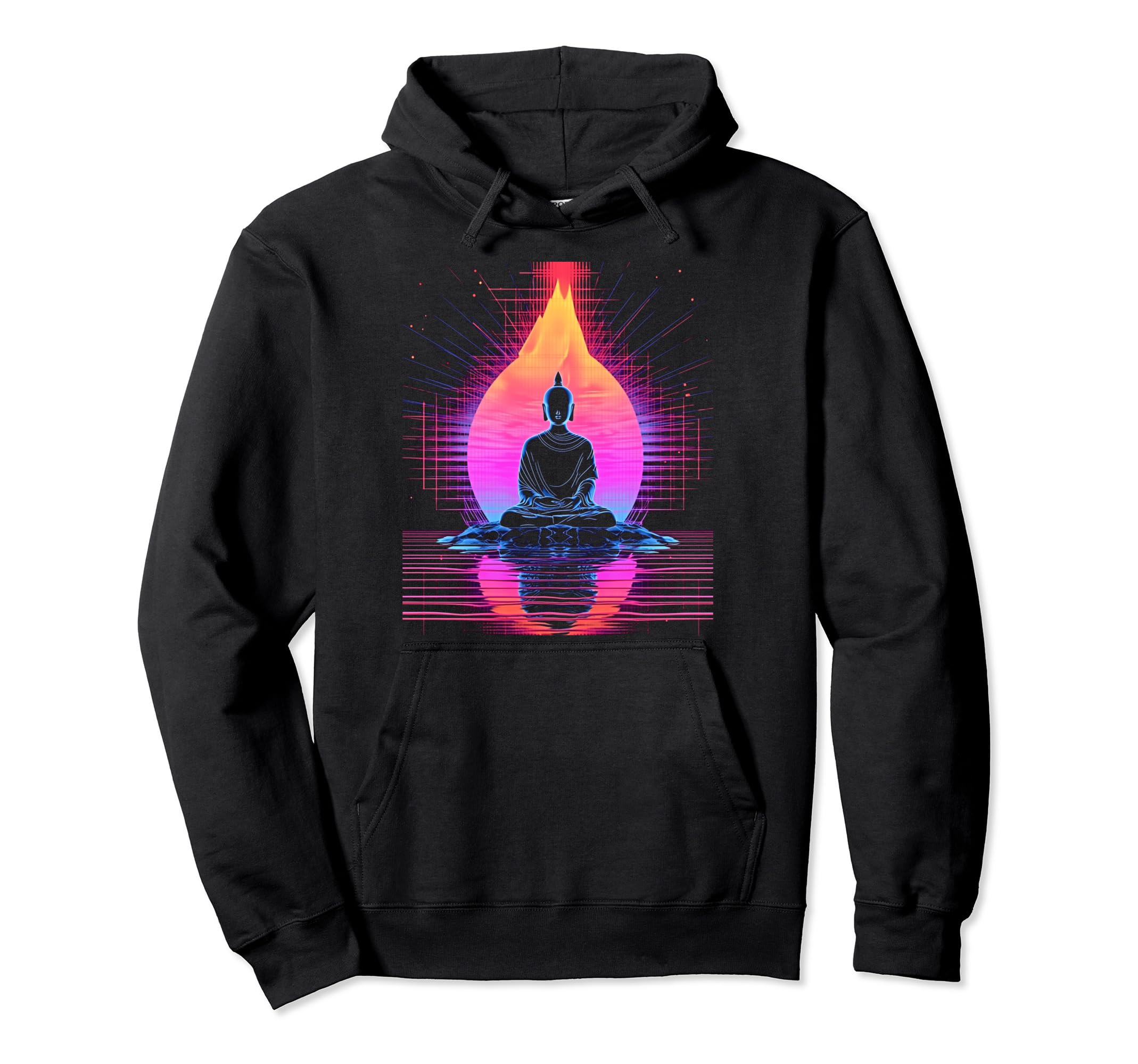 Synthwave Alien Buddha Cyberpunk 80S Sci Hoodie - Trendy Graphic Men Women - T-Shirt, Sweatshirt, Hoodie