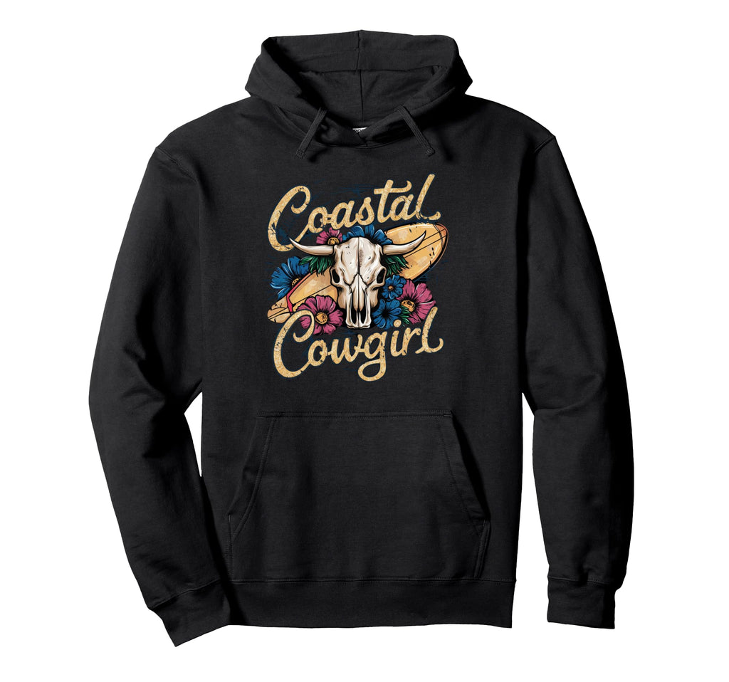 Coastal Cowgirl Vibes Surf Western Hoodie - Fun Novelty Design for Adults - T-Shirt, Sweatshirt, Hoodie