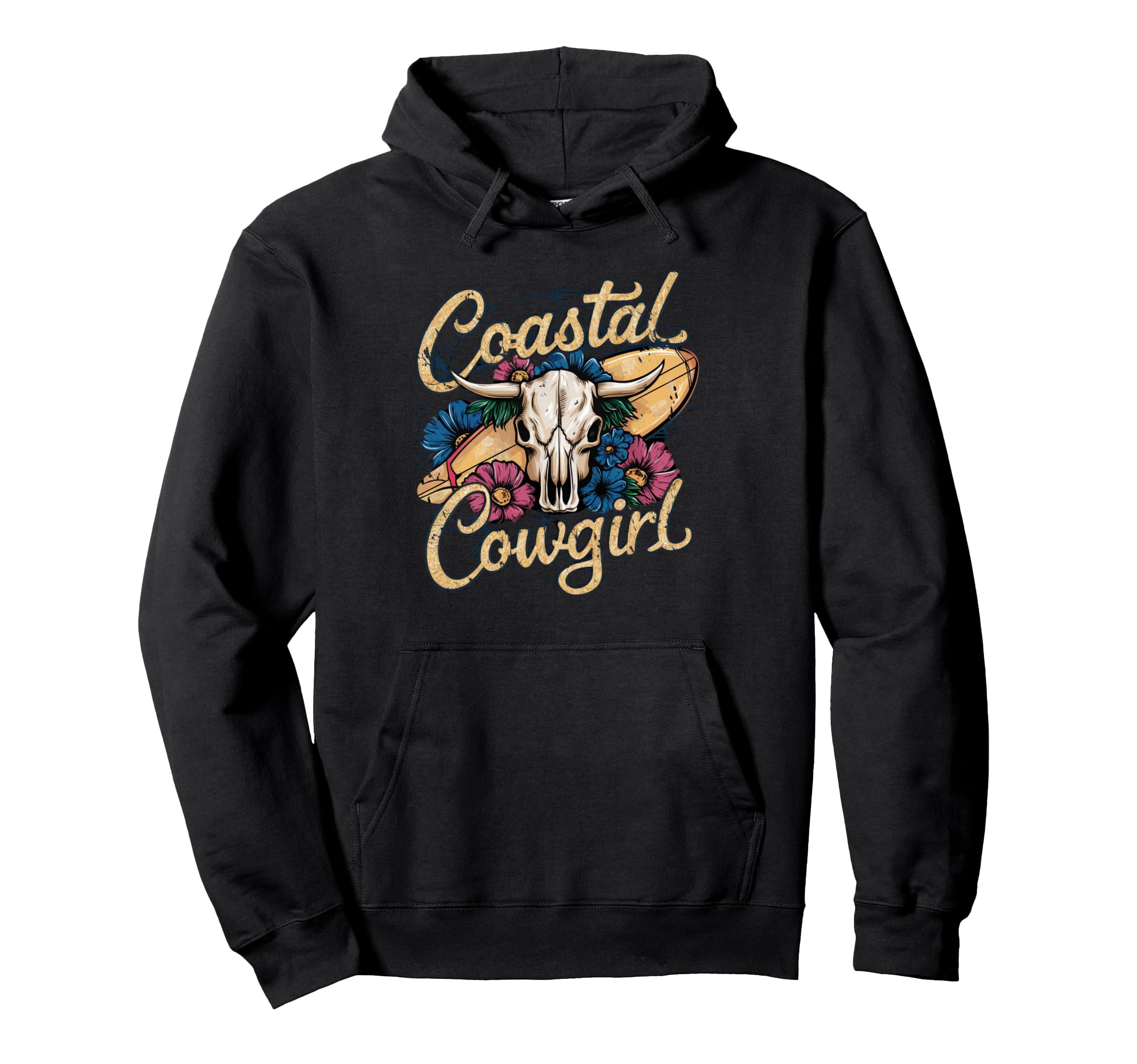 Coastal Cowgirl Vibes Surf Western Hoodie - Fun Novelty Design for Adults - T-Shirt, Sweatshirt, Hoodie