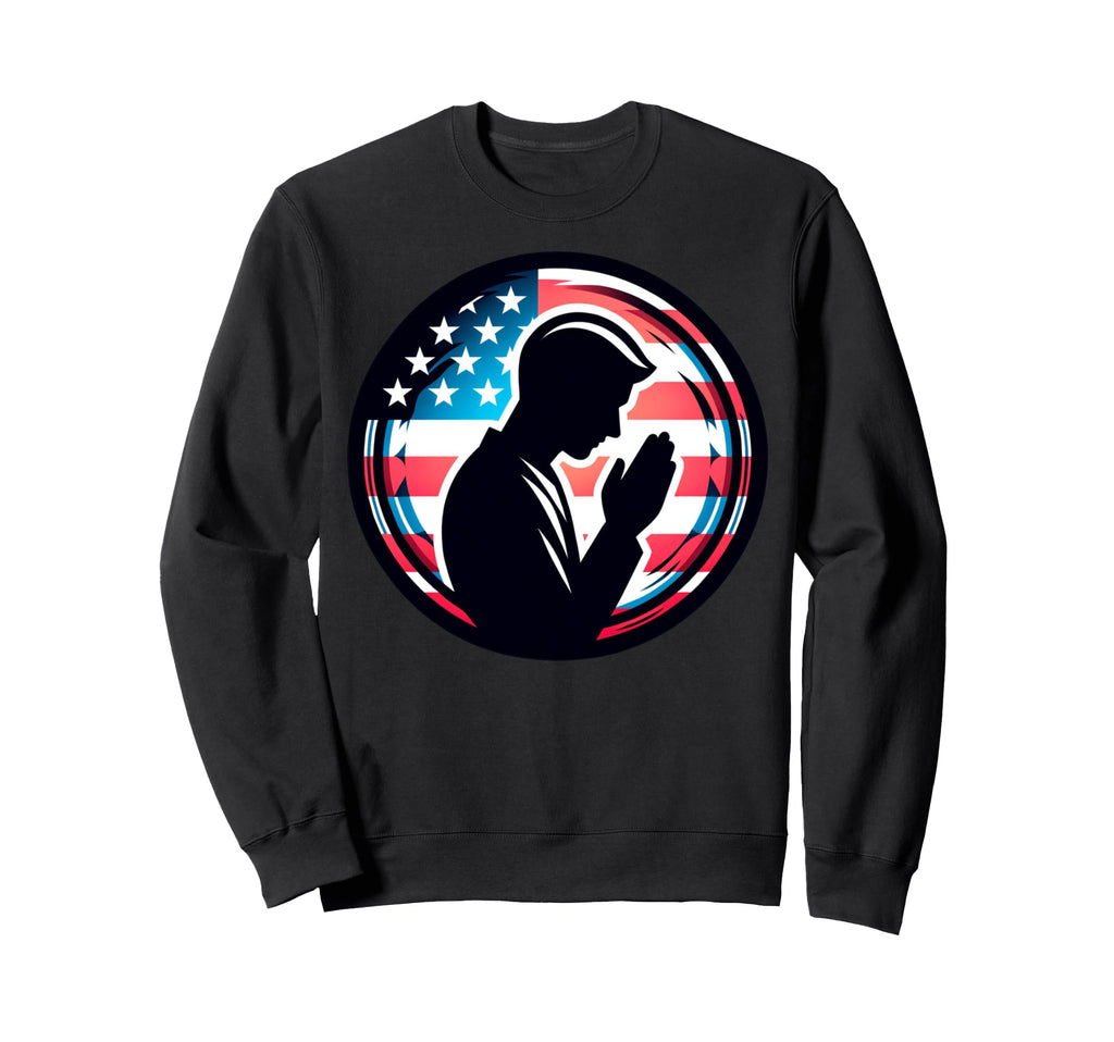 Silhouette Praying American Flag Sweatshirt - Minimalist Print Men Women - T-Shirt, Sweatshirt, Hoodie