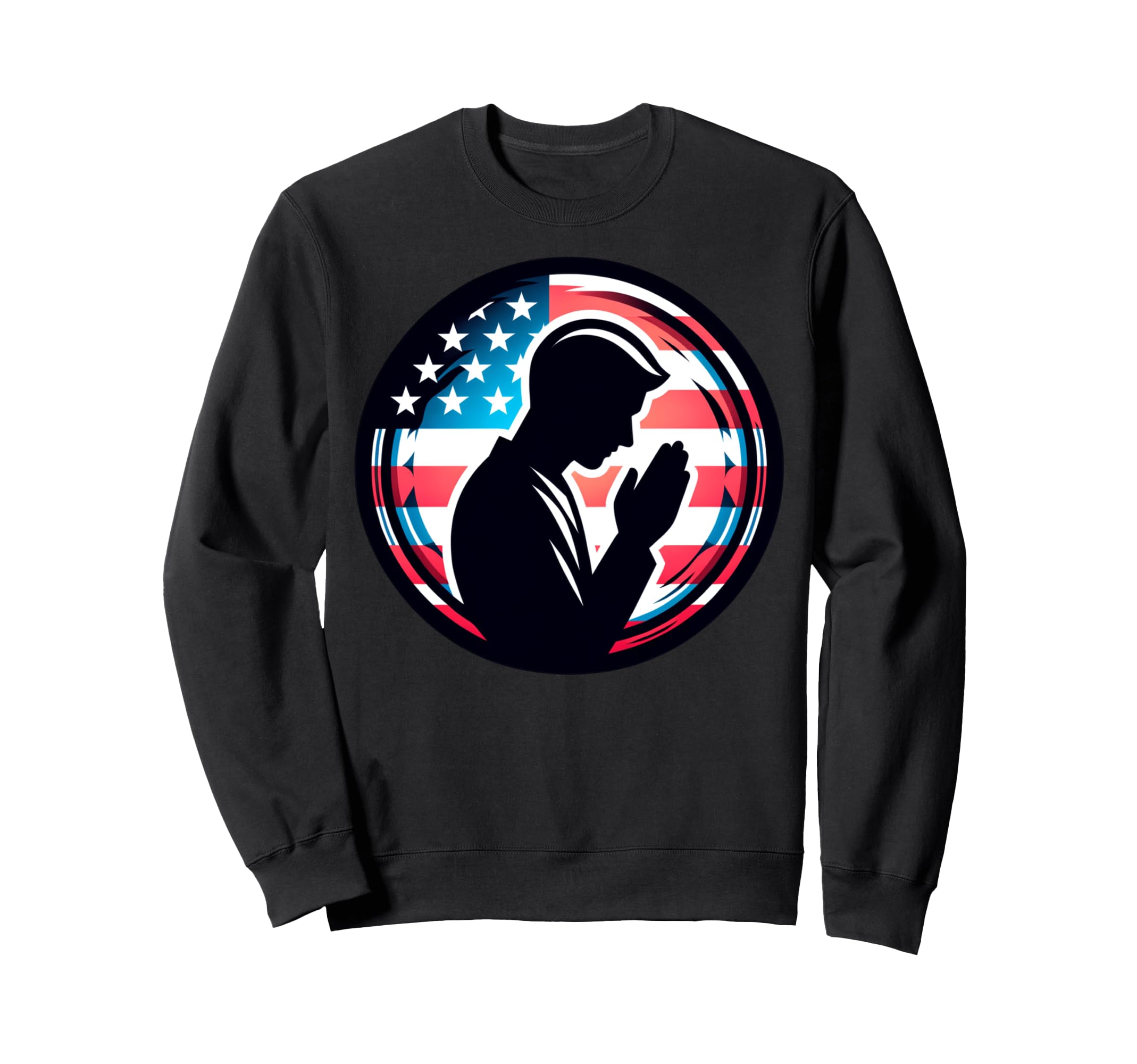 Silhouette Praying American Flag Sweatshirt - Minimalist Print Men Women - T-Shirt, Sweatshirt, Hoodie