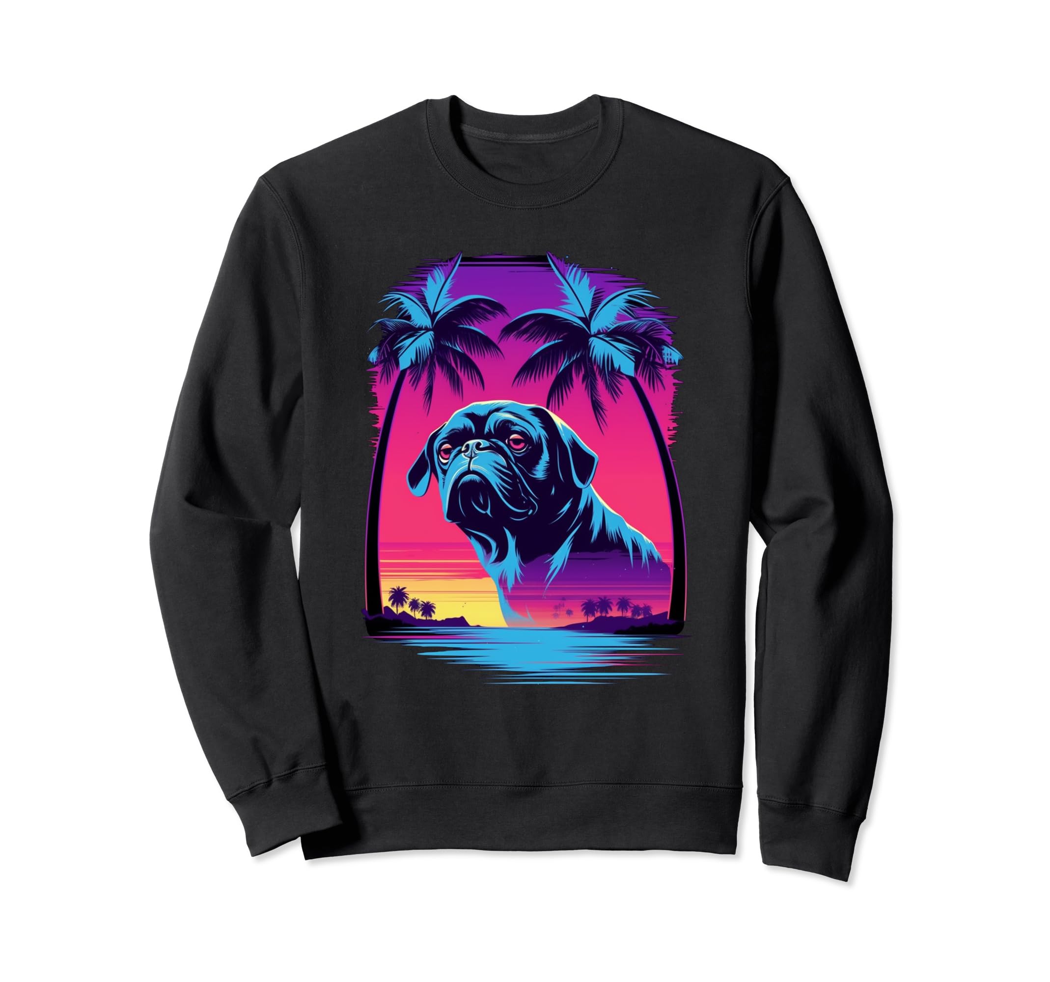 Pug 80S Synthwave Sunset Sweatshirt - Custom Art Print Unisex - T-Shirt, Sweatshirt, Hoodie