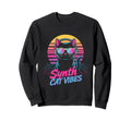 Synth Cat Vibes 80S Dj Kitty Music Sweatshirt - Trendy Graphic Unisex - T-Shirt, Sweatshirt, Hoodie