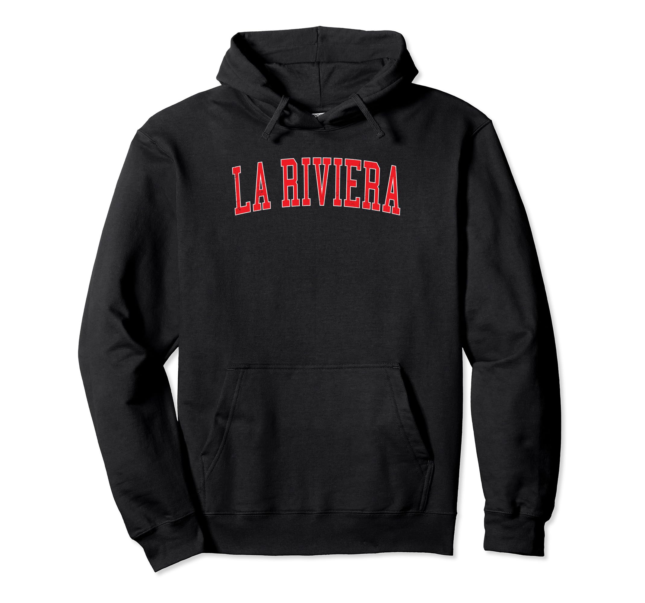 La Riviera Ca Distressed Red Varsity Hoodie - Unique Graphic for Adults - T-Shirt, Sweatshirt, Hoodie