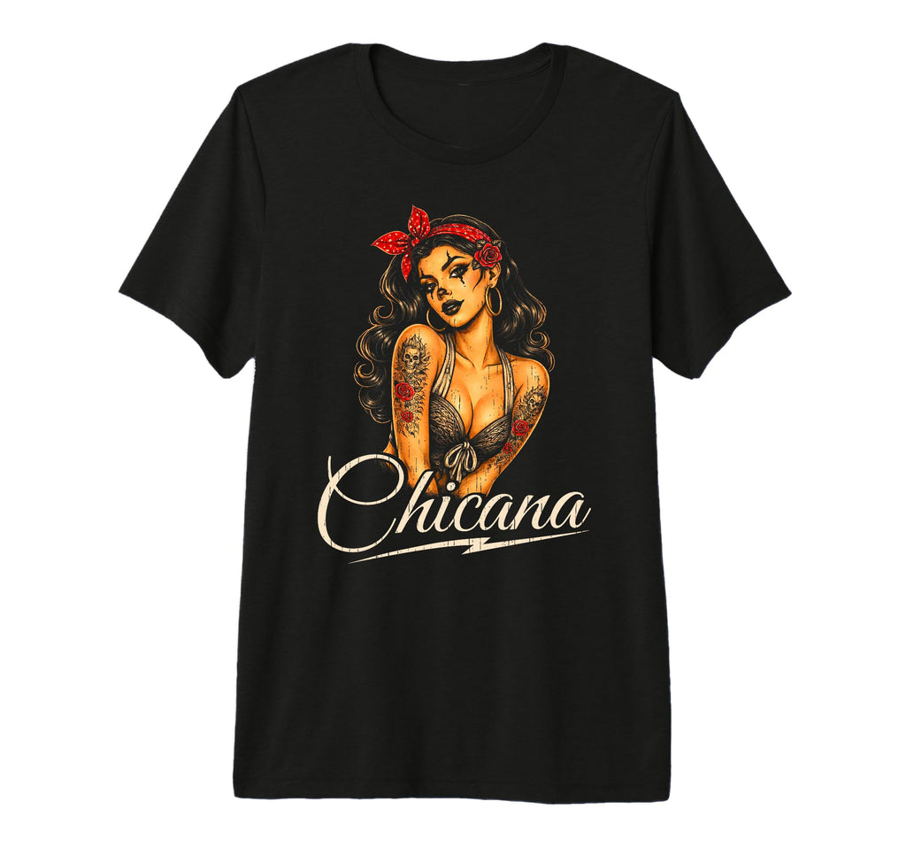Chicana 80S Pin Up Hot Latina Tattoo T-Shirt - Custom Art Print for Adults - T-Shirt, Sweatshirt, Hoodie