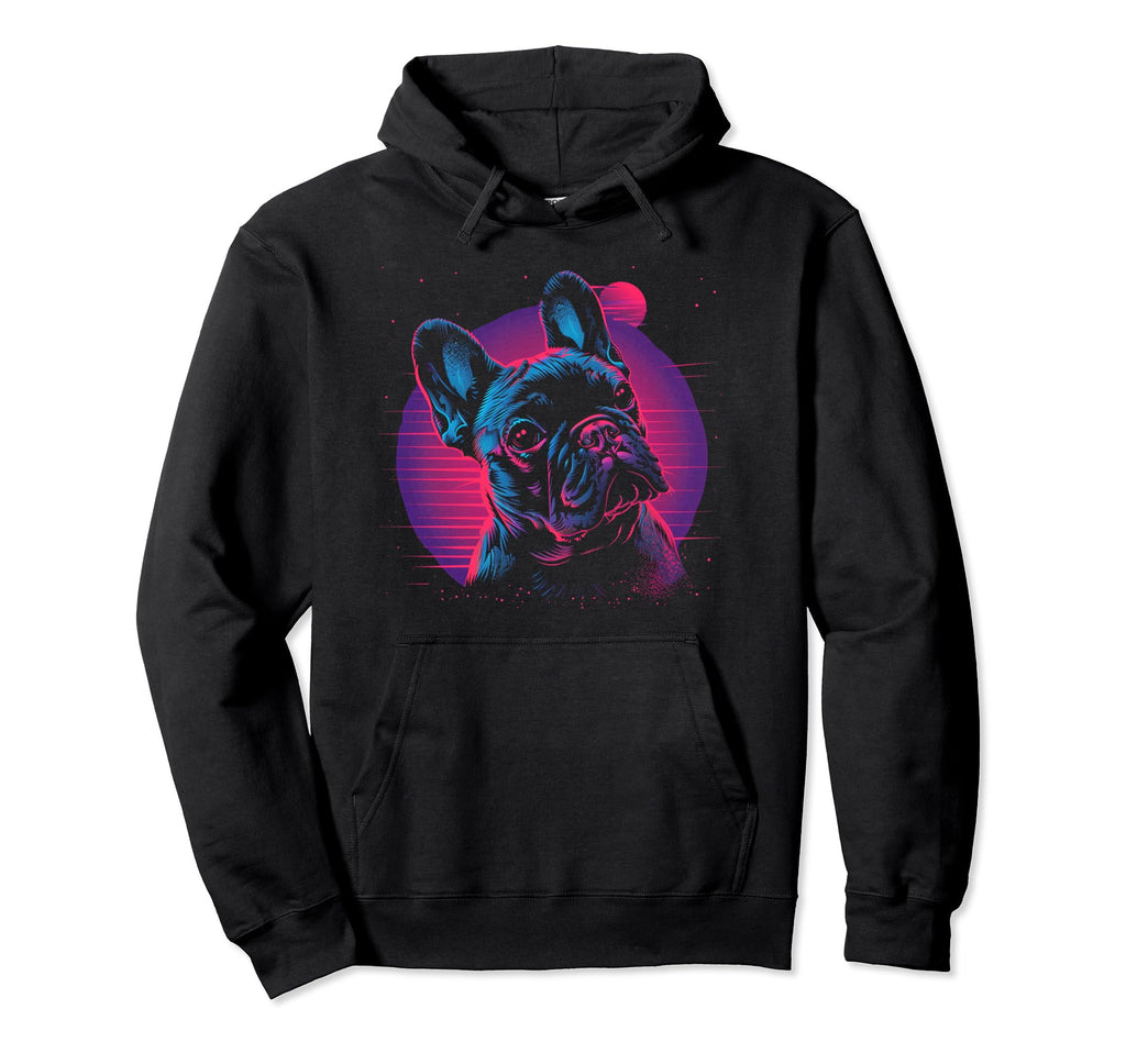 French Bulldog Dog Vaporwave Hoodie - Minimalist Print for Adults - T-Shirt, Sweatshirt, Hoodie
