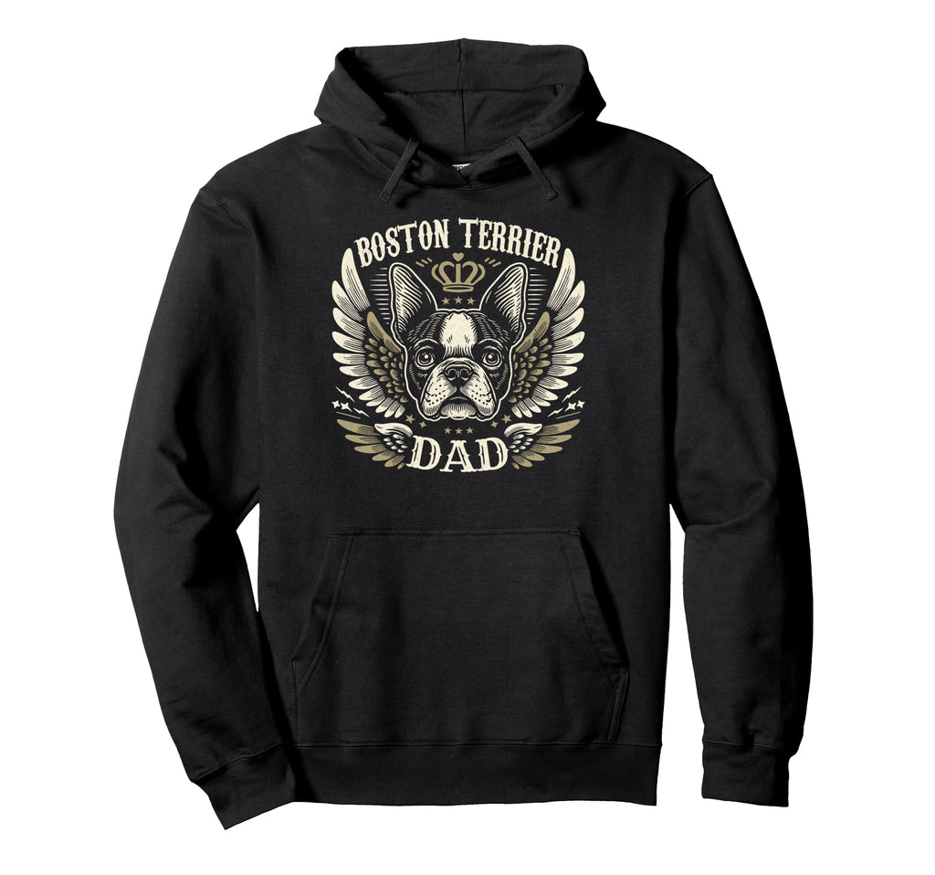 Boston Terrier Dad Biker Wings Hoodie - Custom Art Print for Adults - T-Shirt, Sweatshirt, Hoodie