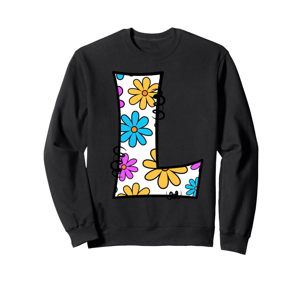 Letter L Floral Daisy Alphabet Sweatshirt - Unique Graphic Men Women - T-Shirt, Sweatshirt, Hoodie