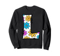 Letter L Floral Daisy Alphabet Sweatshirt - Unique Graphic Men Women - T-Shirt, Sweatshirt, Hoodie