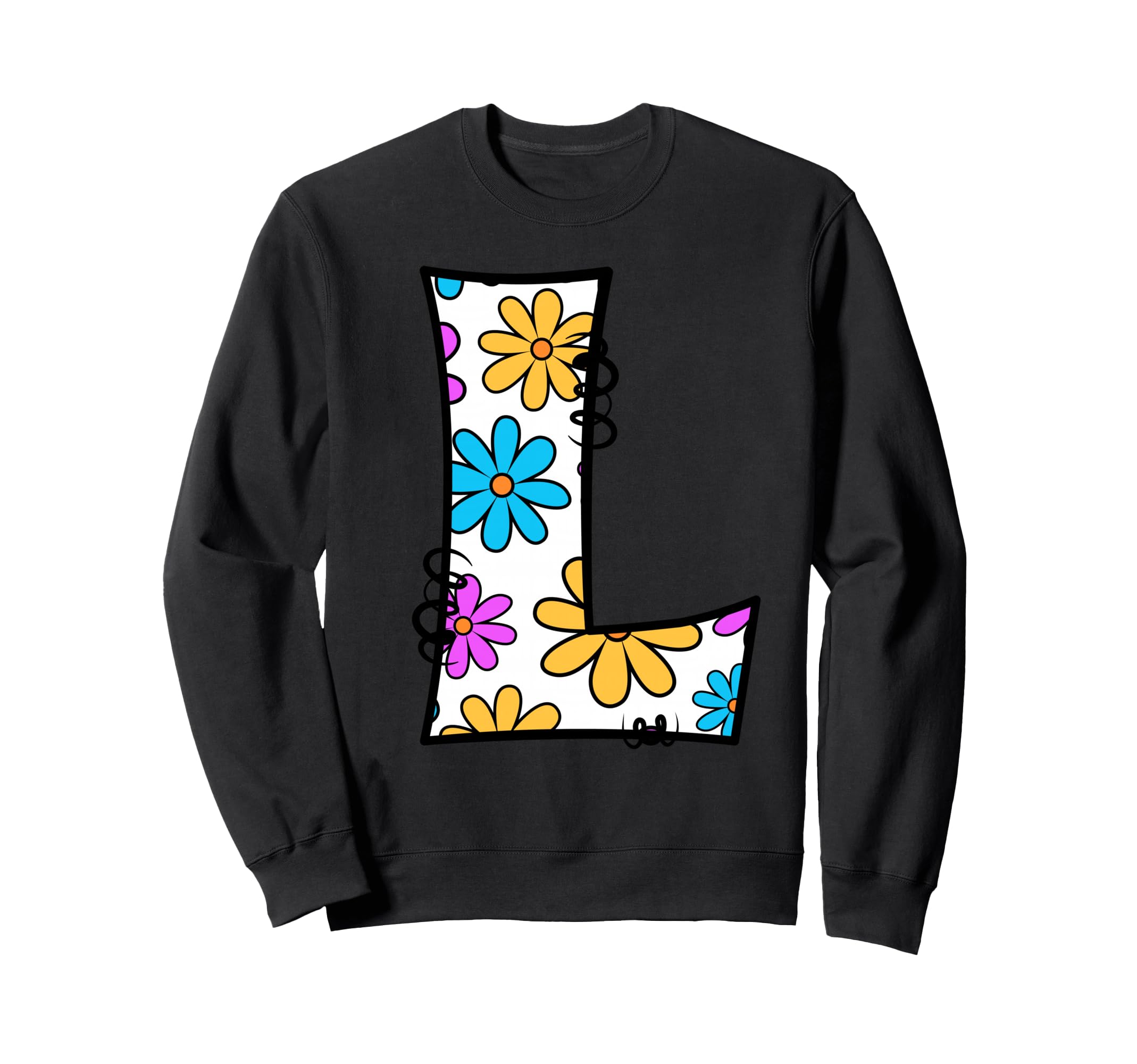Letter L Floral Daisy Alphabet Sweatshirt - Unique Graphic Men Women - T-Shirt, Sweatshirt, Hoodie