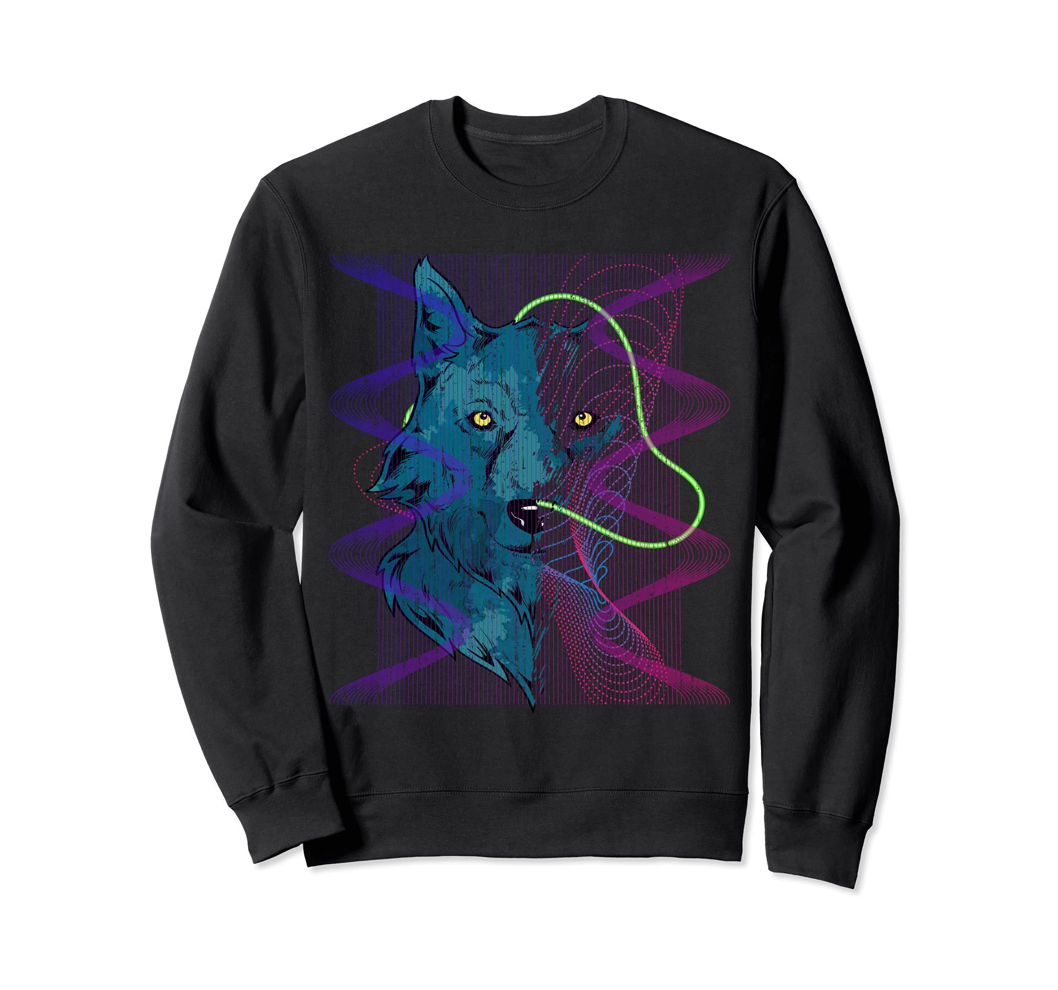 Synthwave 80S Art Predator Wolf Sweatshirt - Casual Everyday Wear Unisex - T-Shirt, Sweatshirt, Hoodie