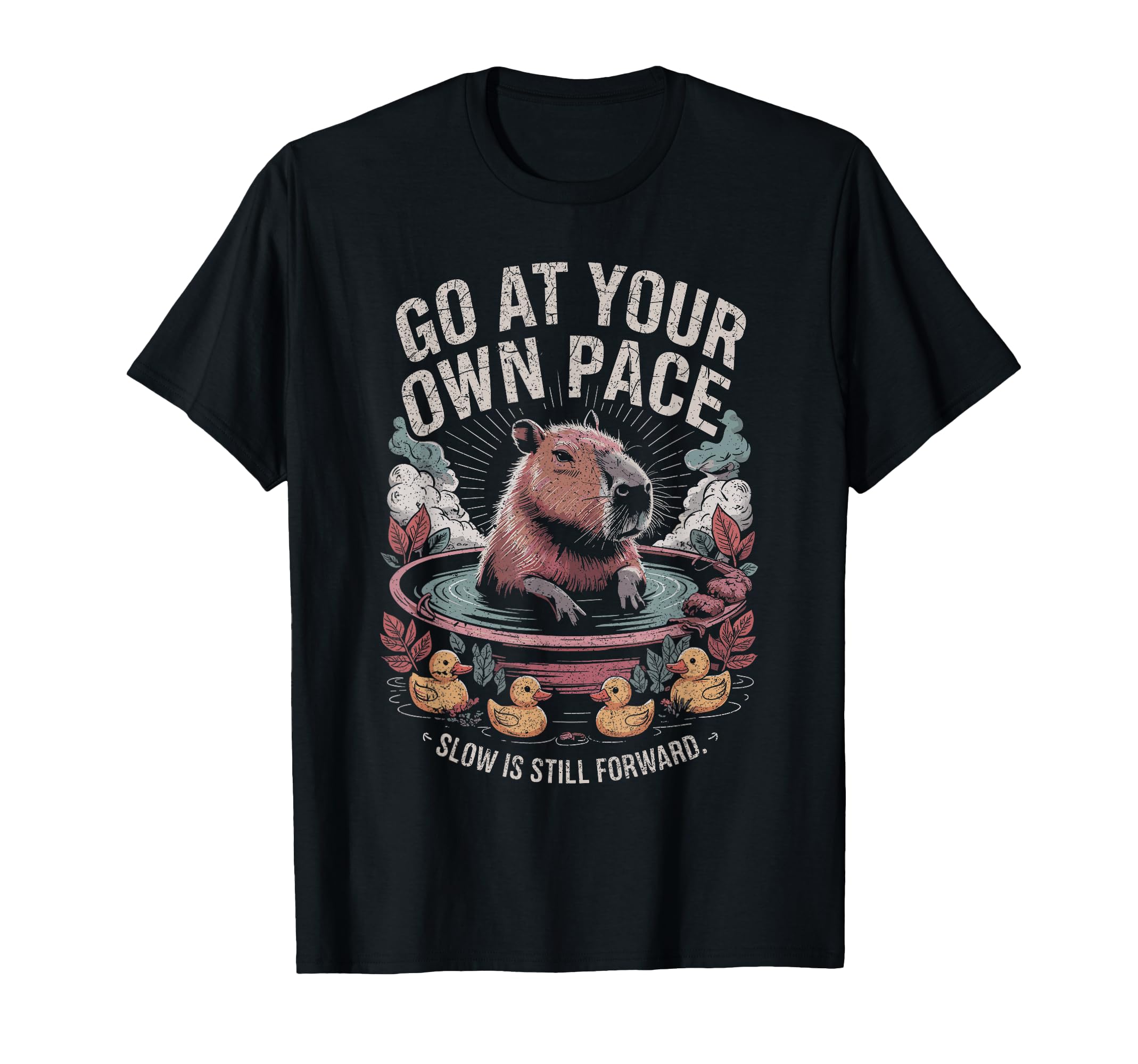 Go Your Own Pace Capybara Ducks T-Shirt - Custom Art Print for Adults - T-Shirt, Sweatshirt, Hoodie