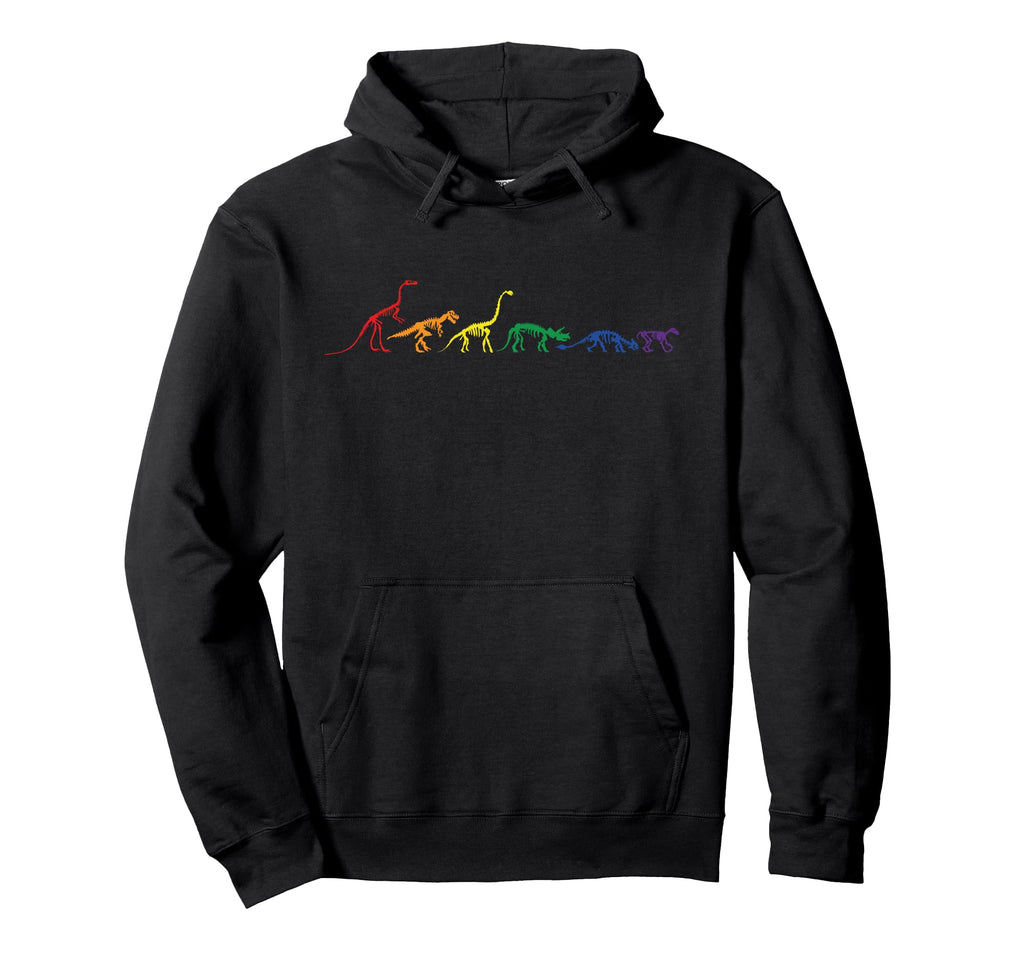 Rainbow Dinosaur Queer T Rex Fossil Hoodie - Fun Novelty Design Men Women - T-Shirt, Sweatshirt, Hoodie