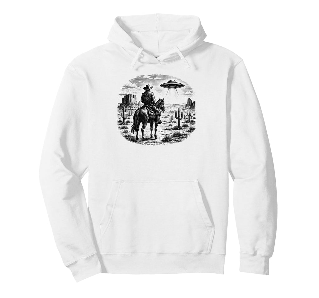 Horse Lover Ufo Western Cowboy Horse Hoodie - Fun Novelty Design Men Women - T-Shirt, Sweatshirt, Hoodie