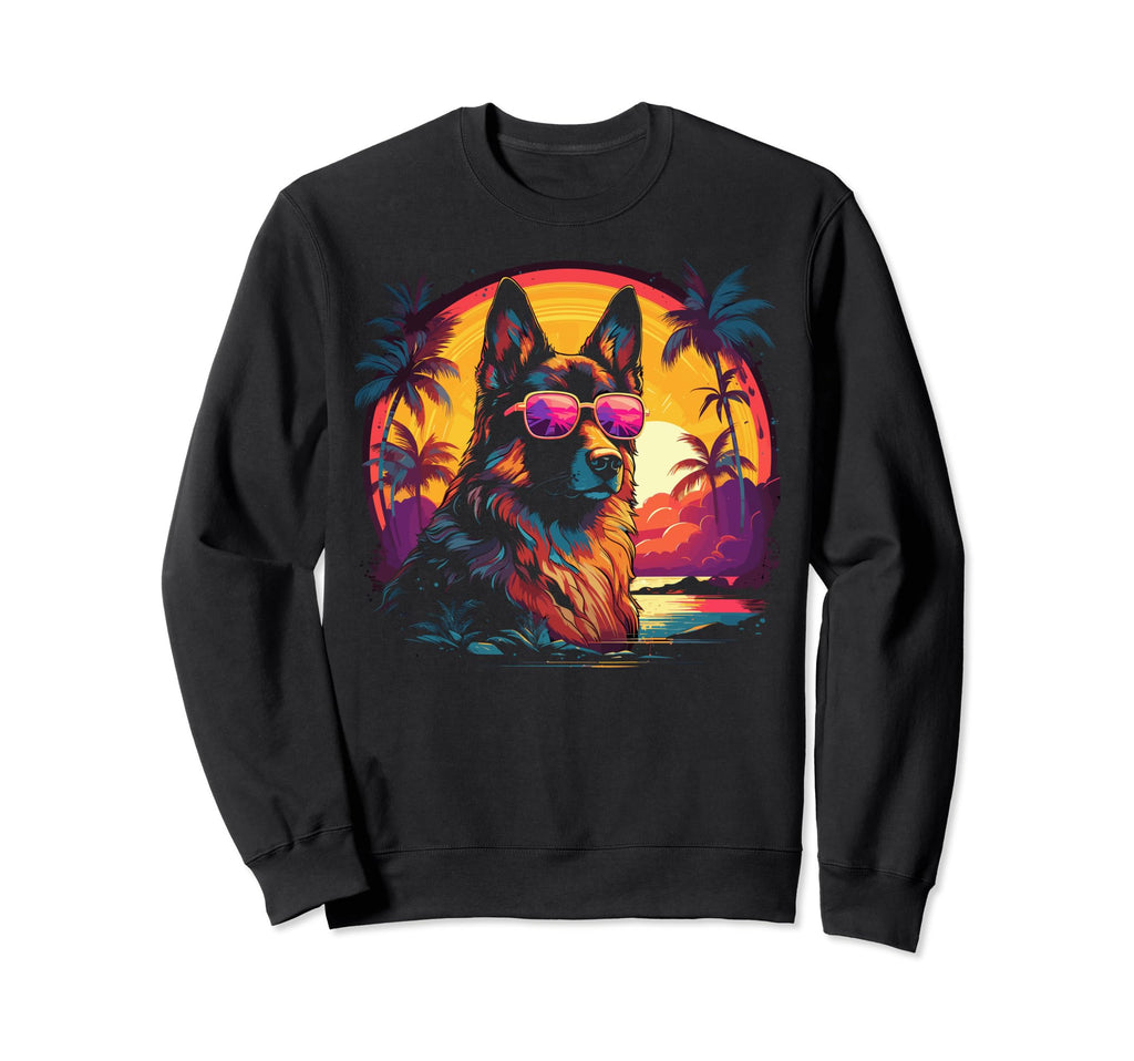 80S Synthwave German Shepherd Sweatshirt - Custom Art Print for Adults - T-Shirt, Sweatshirt, Hoodie