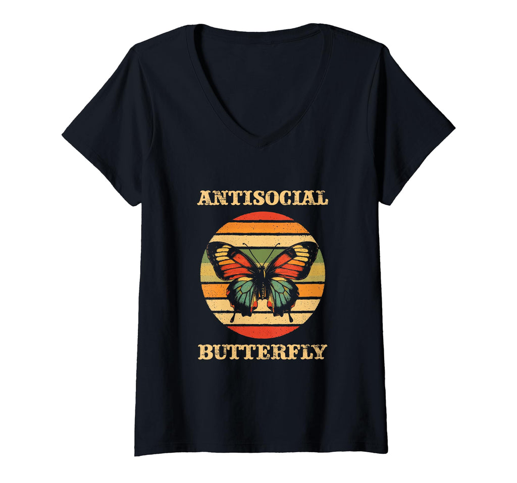 Womens Antisocial Butterfly V Neck T-Shirt - Novelty Apparel Unisex - T-Shirt, Sweatshirt, Hoodie