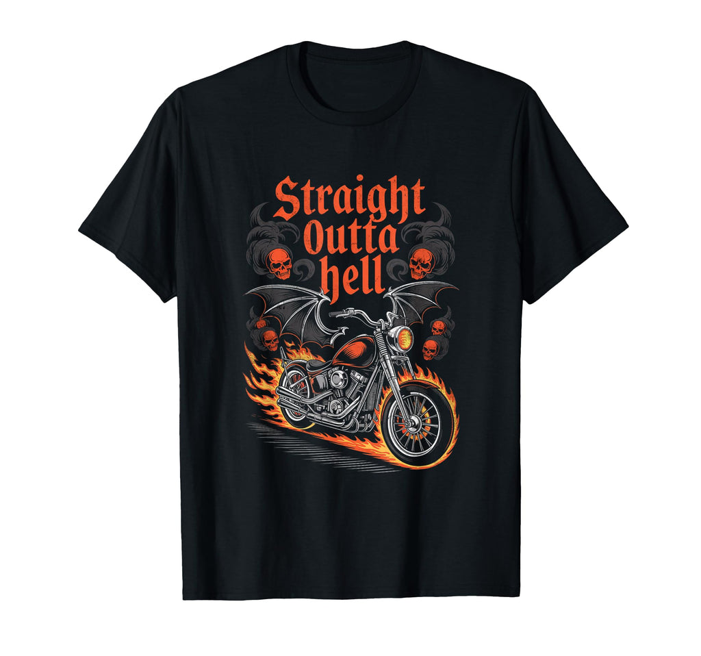 Straight Outta Hell Motorcycle Biker T-Shirt - Custom Art Print for Adults - T-Shirt, Sweatshirt, Hoodie
