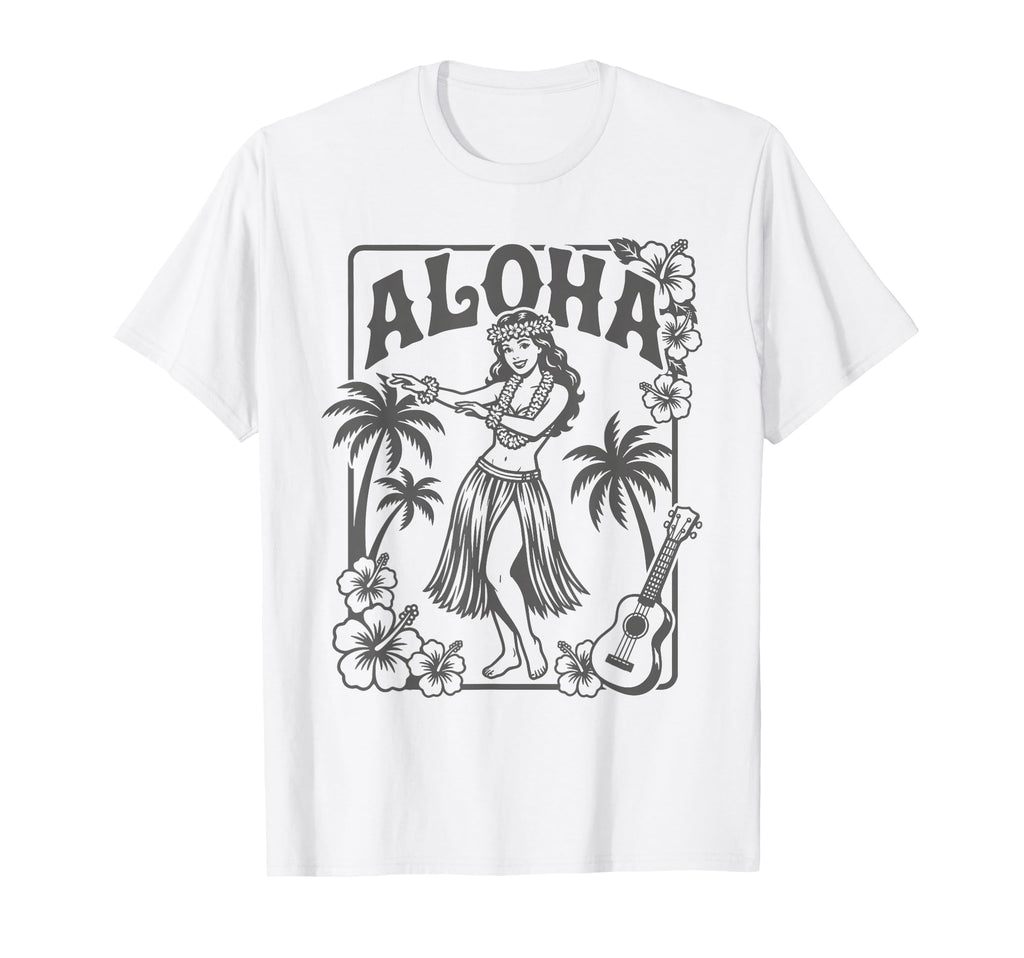 Aloha Hula Dancer Hibiscus Palm Trees T-Shirt - Minimalist Print Men Women - T-Shirt, Sweatshirt, Hoodie