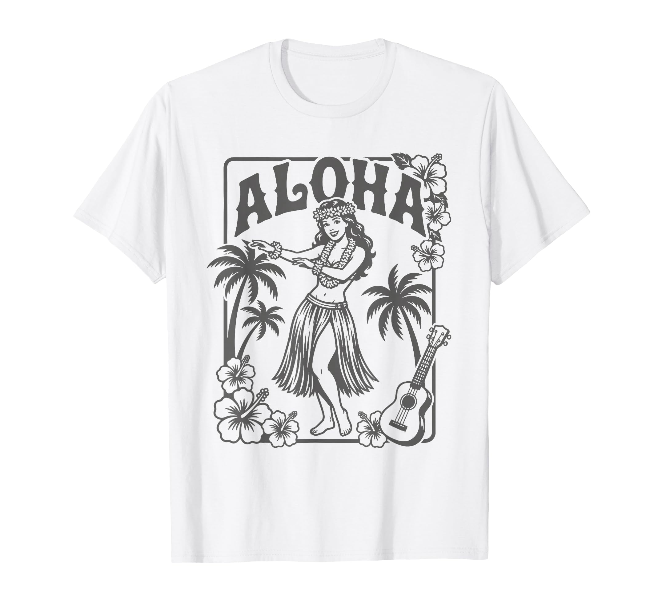 Aloha Hula Dancer Hibiscus Palm Trees T-Shirt - Minimalist Print Men Women - T-Shirt, Sweatshirt, Hoodie