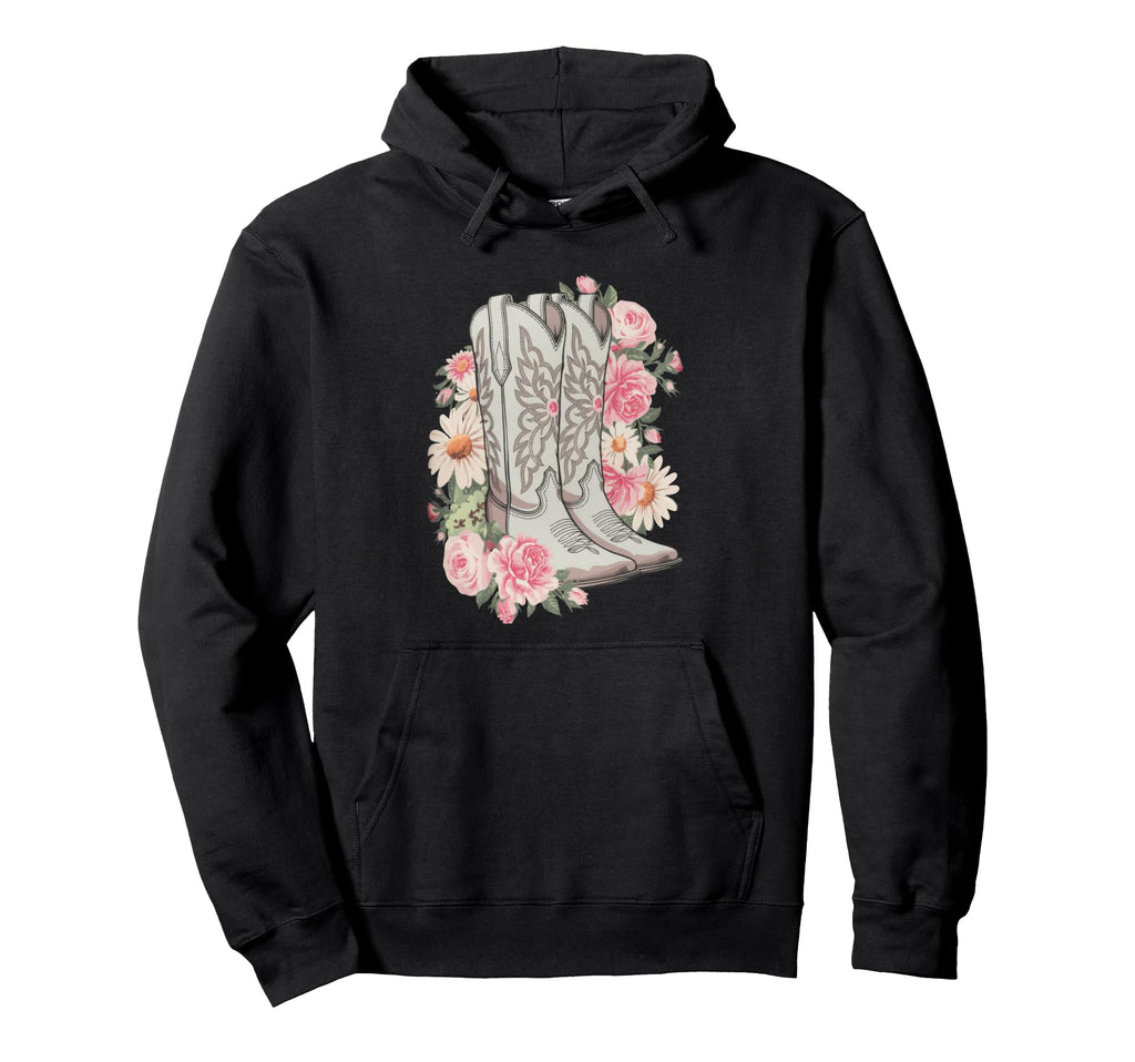 Funny Cowgirl Floral Boots Western Hoodie - Casual Everyday Wear Men Women - T-Shirt, Sweatshirt, Hoodie