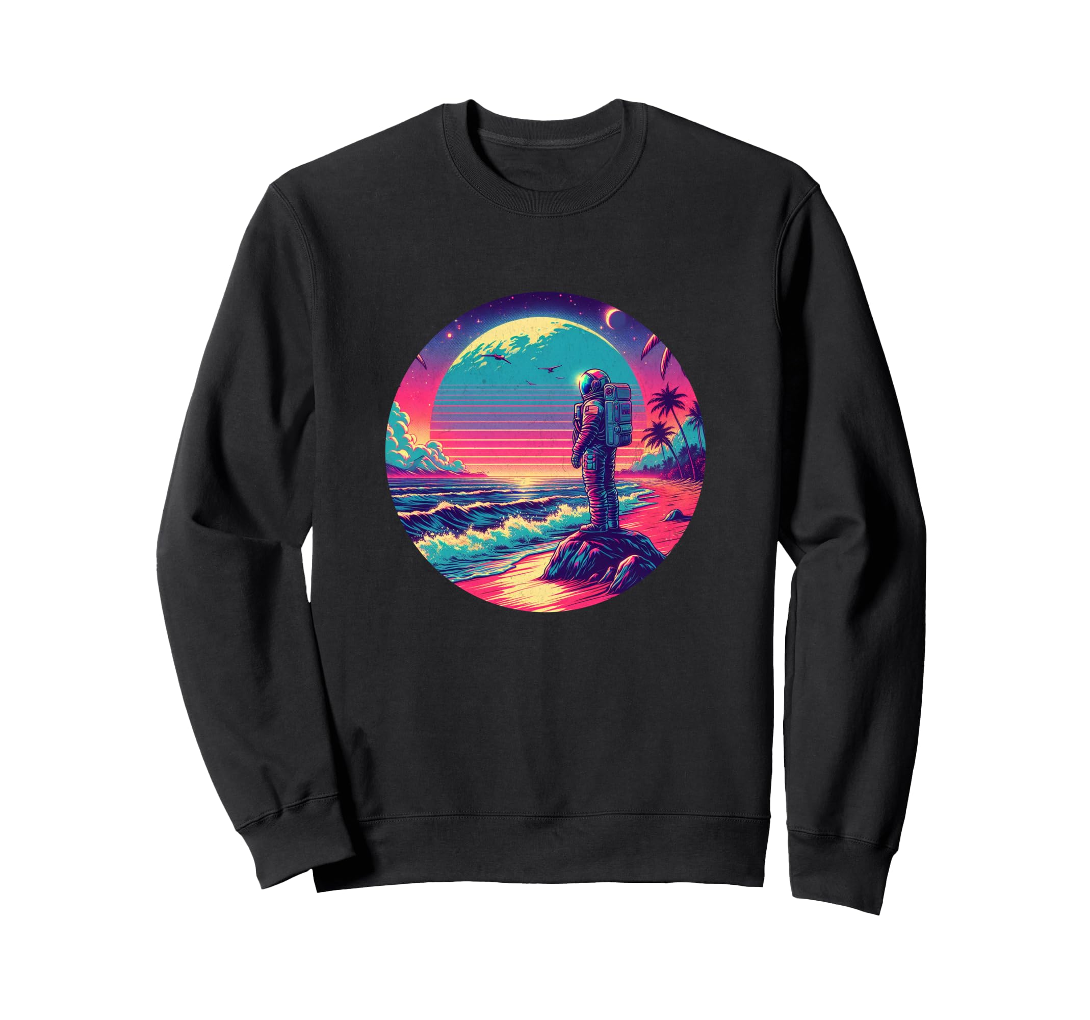 Synthwave Astronaut Beach 1980S Sweatshirt - Casual Everyday Wear Unisex - T-Shirt, Sweatshirt, Hoodie