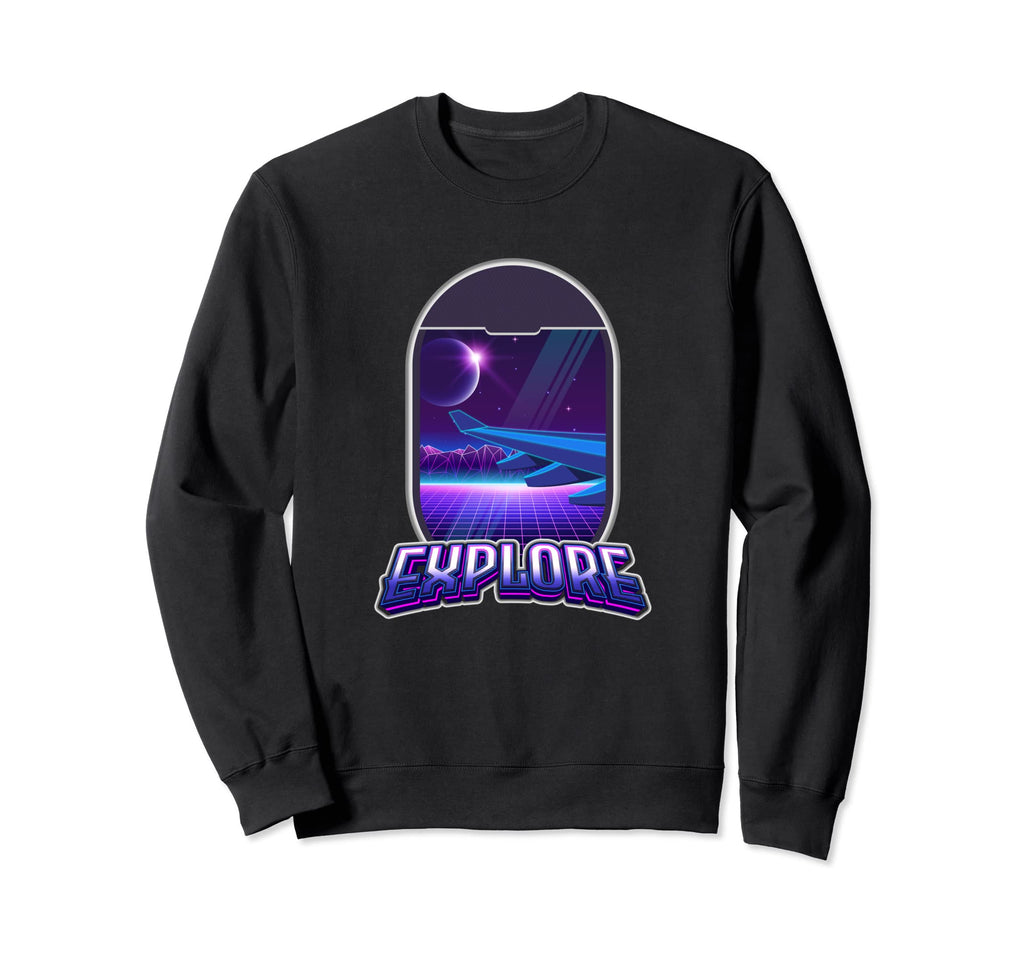 Explore Synthwave 80S Travel Sweatshirt - Novelty Apparel for Adults - T-Shirt, Sweatshirt, Hoodie