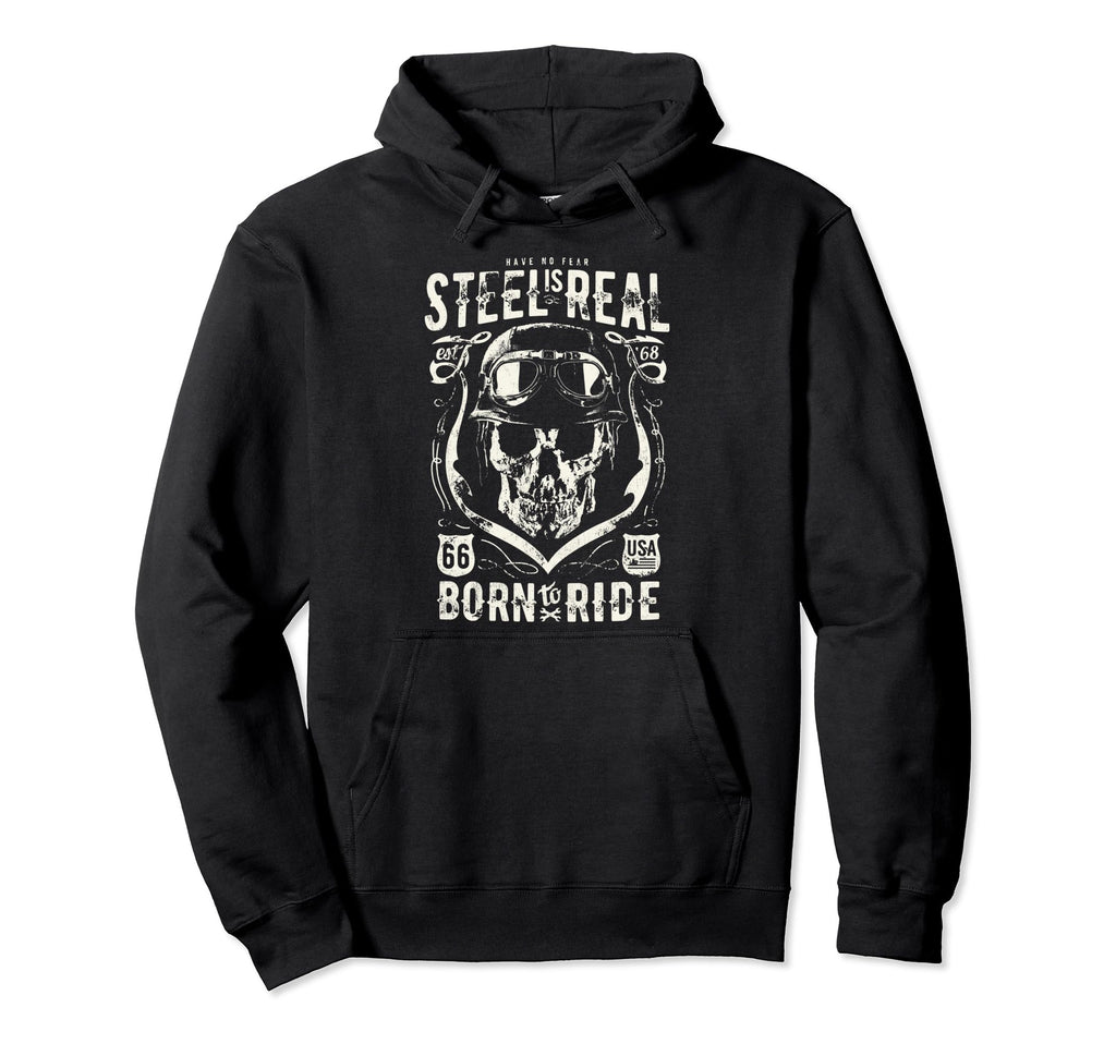 Steel Real Biker Hell Skull Motorcycle Hoodie - Custom Art Print Men Women - T-Shirt, Sweatshirt, Hoodie