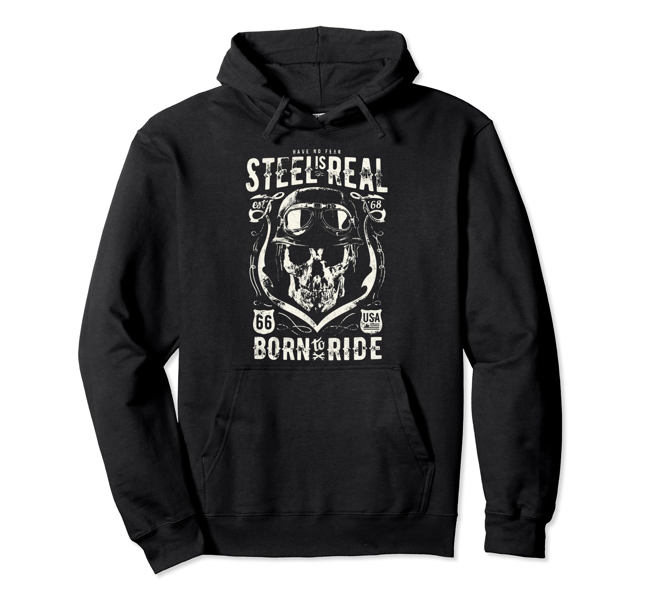 Steel Real Biker Hell Skull Motorcycle Hoodie - Custom Art Print Men Women - T-Shirt, Sweatshirt, Hoodie