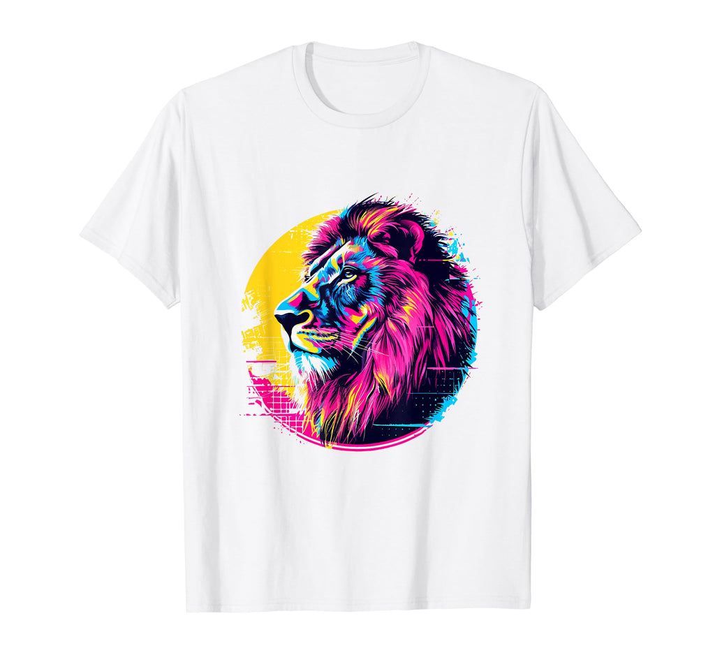Lion 80S Synthwave And Neon Colors Hoodie - Custom Art Print Unisex - T-Shirt, Sweatshirt, Hoodie