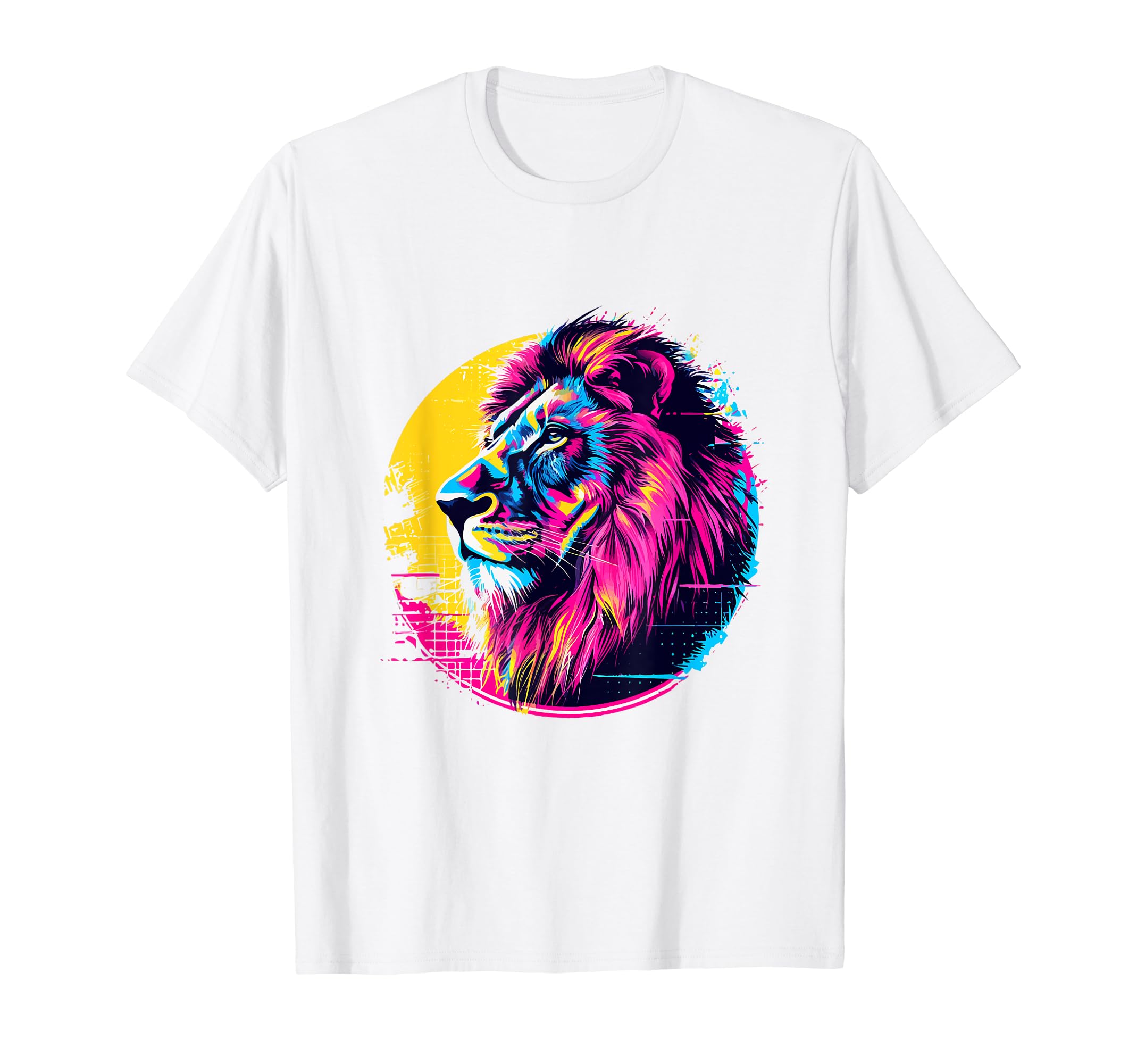 Lion 80S Synthwave And Neon Colors Hoodie - Custom Art Print Unisex - T-Shirt, Sweatshirt, Hoodie