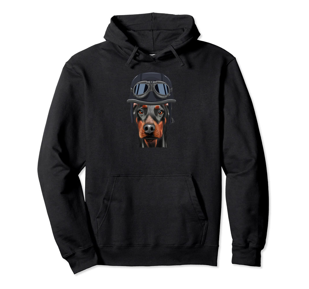 Funny Motorcycle Helmet Doberman Hoodie - Casual Everyday Wear for Adults - T-Shirt, Sweatshirt, Hoodie