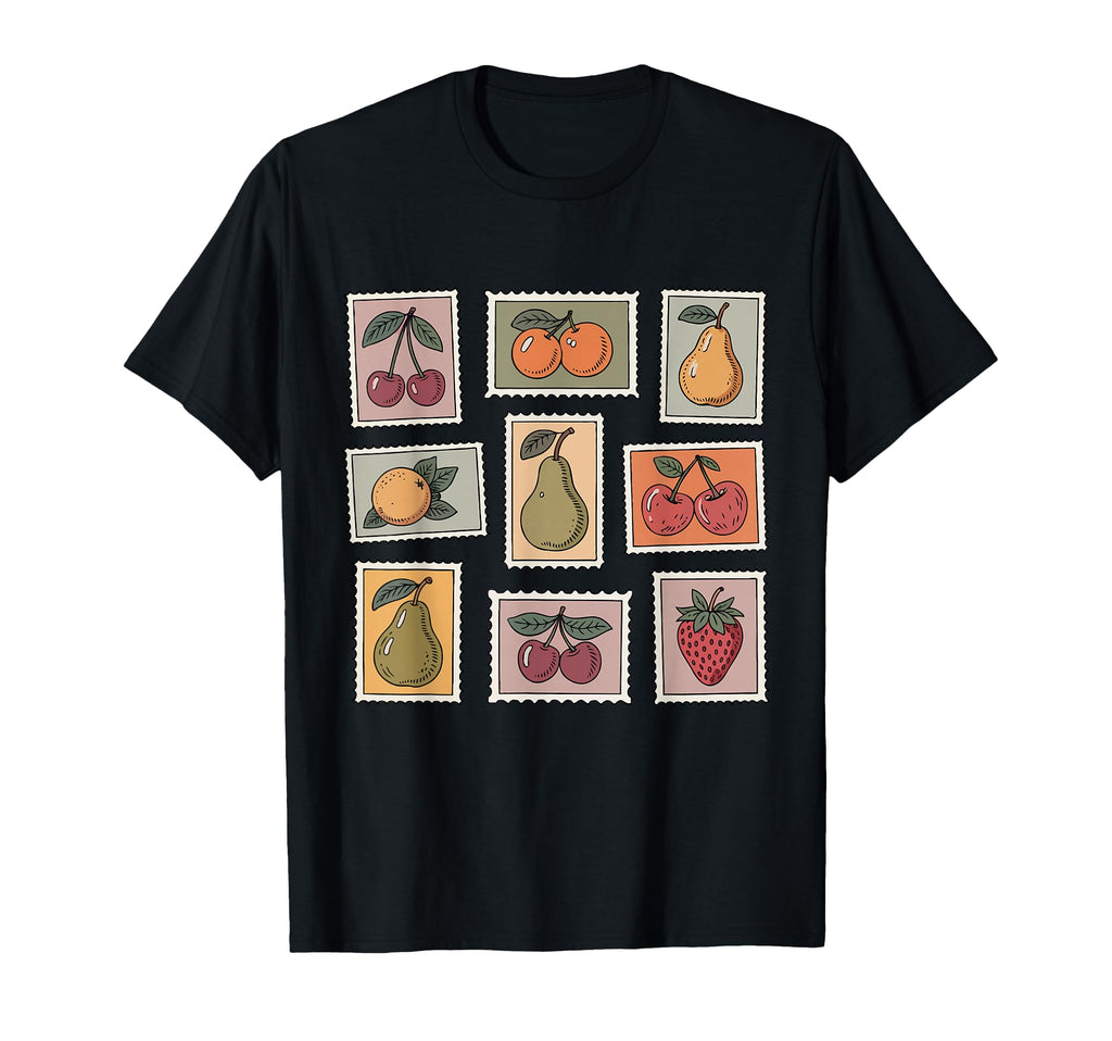 Fruit Stamp Collage Illustration T-Shirt - Aesthetic Graphic Unisex - T-Shirt, Sweatshirt, Hoodie
