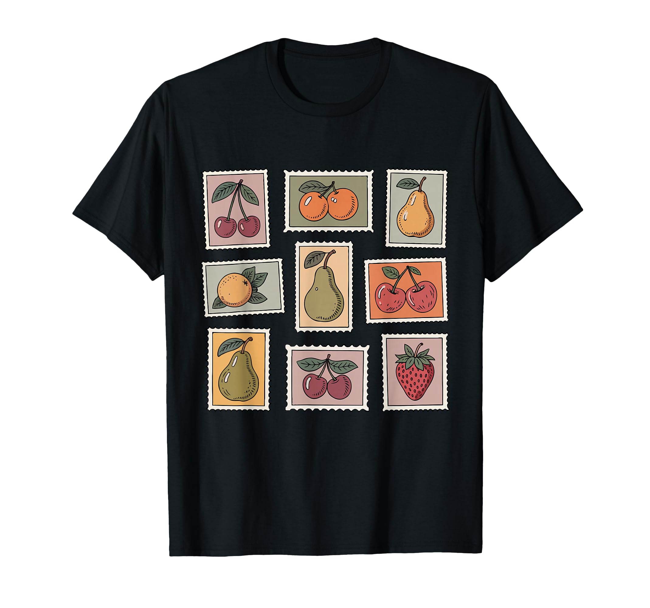 Fruit Stamp Collage Illustration T-Shirt - Aesthetic Graphic Unisex - T-Shirt, Sweatshirt, Hoodie