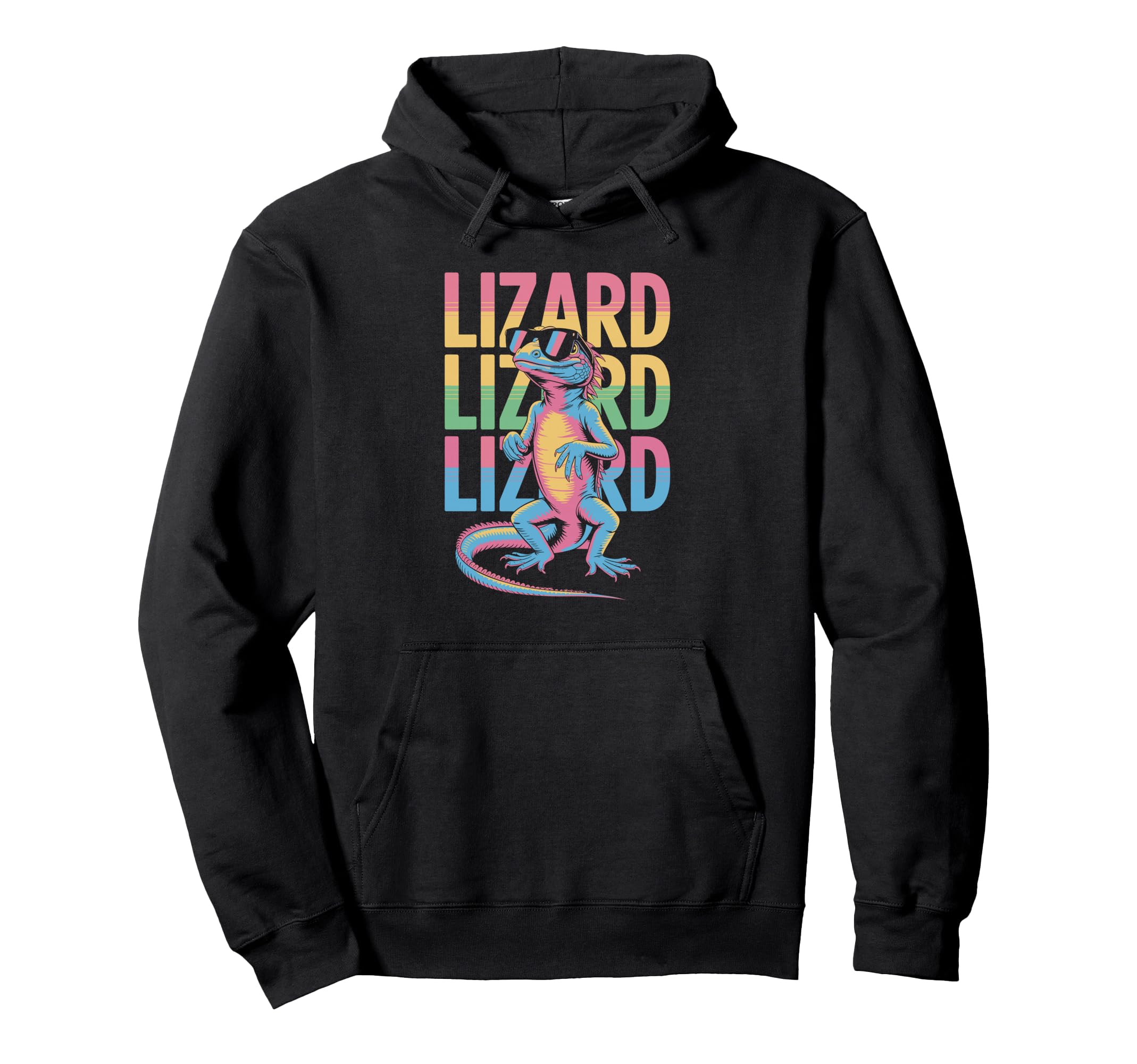 Lizard 80S Vaporwave Reptile Hoodie - Casual Everyday Wear Men Women - T-Shirt, Sweatshirt, Hoodie