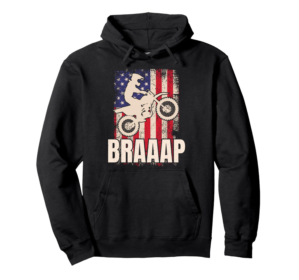Braaap American Flag Dirt Bike Hoodie - Novelty Apparel for Adults - T-Shirt, Sweatshirt, Hoodie