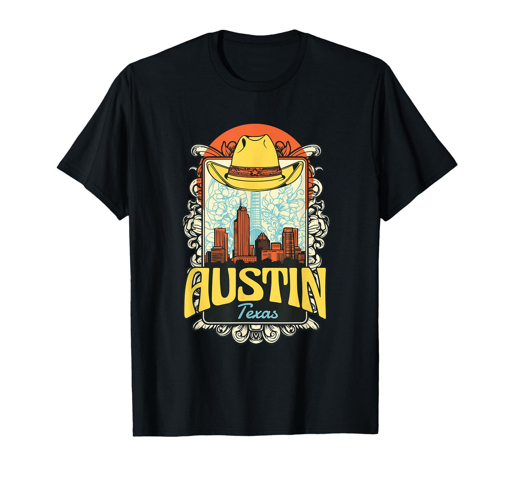 Austin Texas City Skyline Cowboy Hat T-Shirt - Aesthetic Graphic Men Women - T-Shirt, Sweatshirt, Hoodie