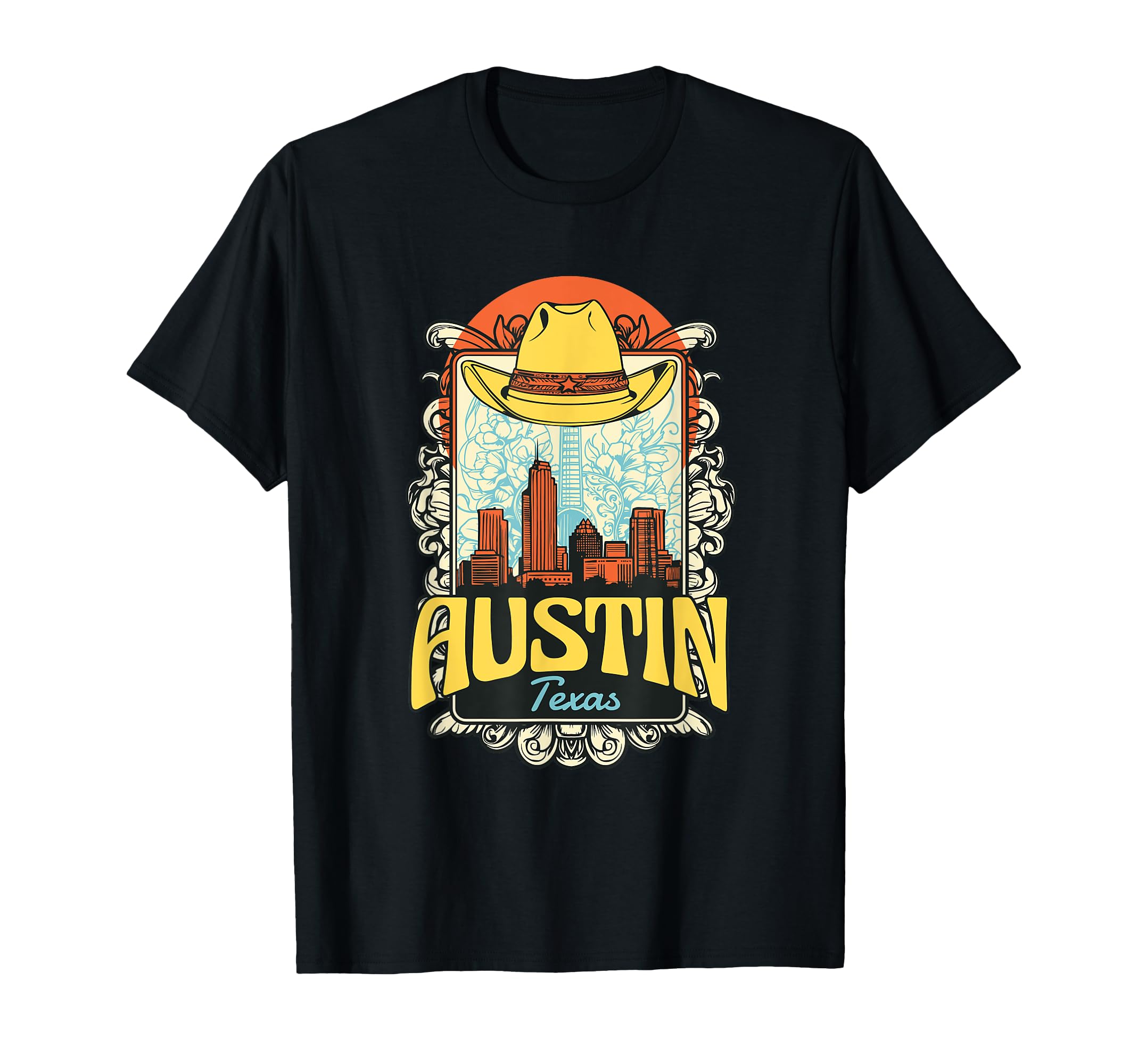 Austin Texas City Skyline Cowboy Hat T-Shirt - Aesthetic Graphic Men Women - T-Shirt, Sweatshirt, Hoodie