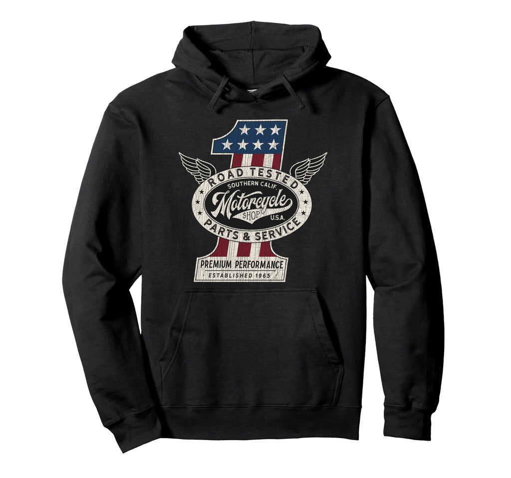 Motorcycle Shop No 1 Biker Usa Pride Hoodie - Novelty Apparel Unisex - T-Shirt, Sweatshirt, Hoodie