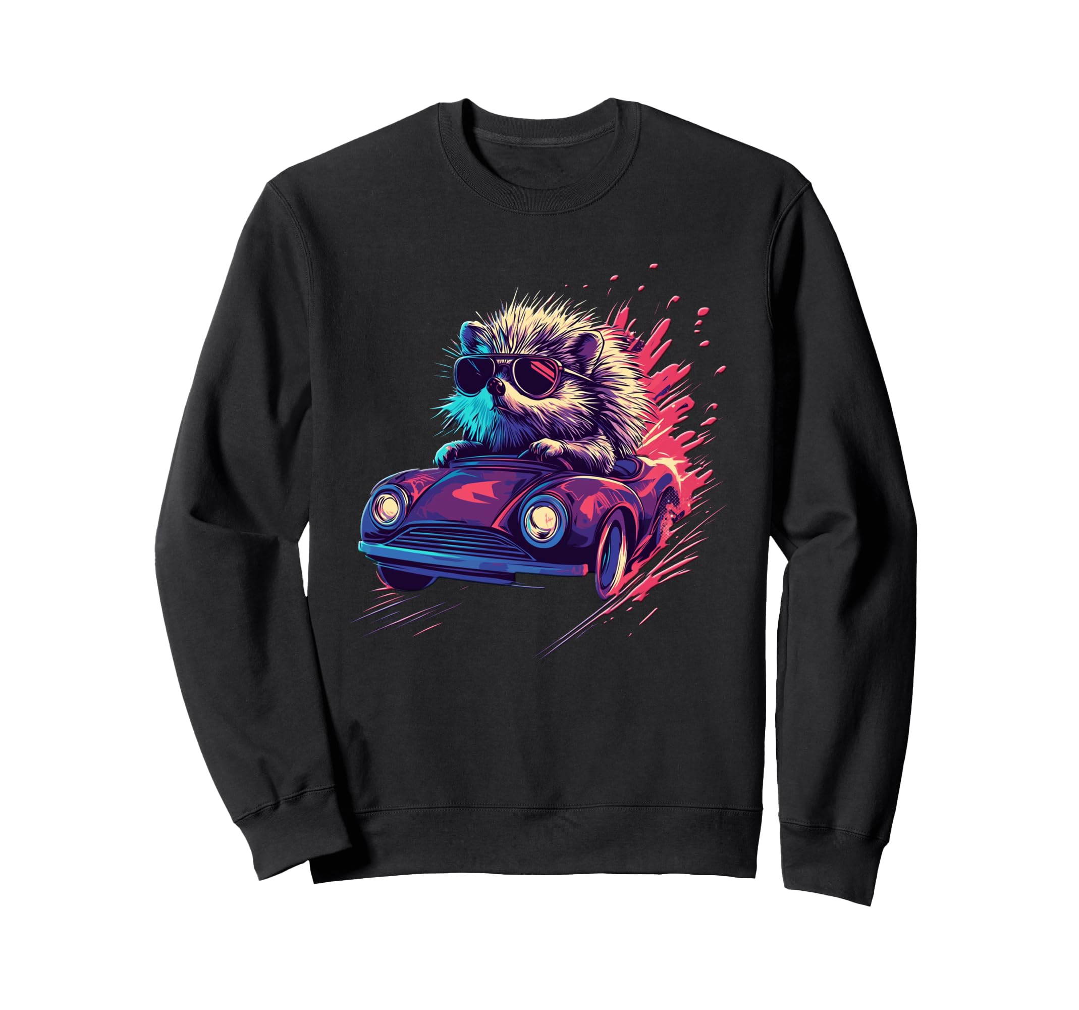 Hedgehog Synthwave Miami 80S Sweatshirt - Unique Graphic for Adults - T-Shirt, Sweatshirt, Hoodie