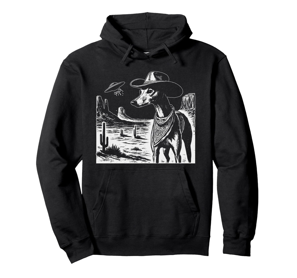 Greyhound Ufo Alien Western Cowboy Hoodie - Graphic Print Men Women - T-Shirt, Sweatshirt, Hoodie
