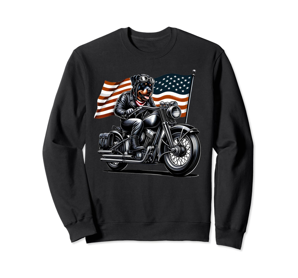 Patriotic Rottweiler Motorcycle Sweatshirt - Aesthetic Graphic Unisex - T-Shirt, Sweatshirt, Hoodie