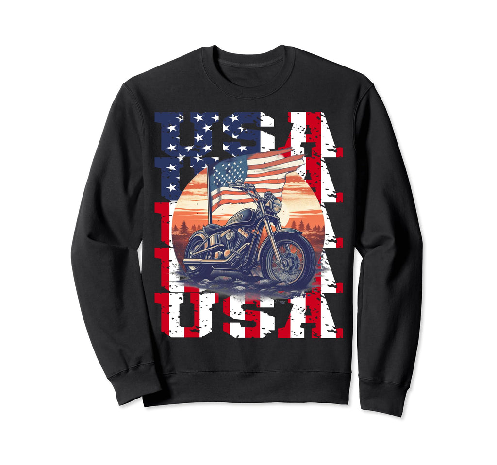 American Flag Motorcycle Patriotic Sweatshirt - Graphic Print for Adults - T-Shirt, Sweatshirt, Hoodie