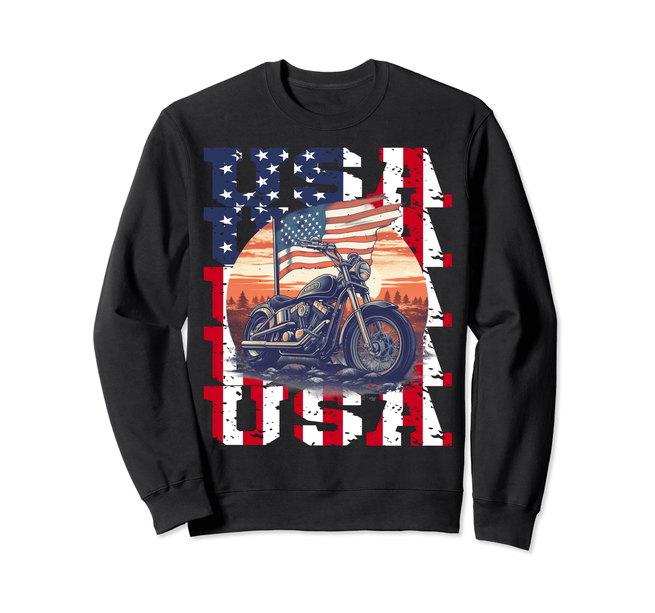 American Flag Motorcycle Patriotic Sweatshirt - Graphic Print for Adults - T-Shirt, Sweatshirt, Hoodie
