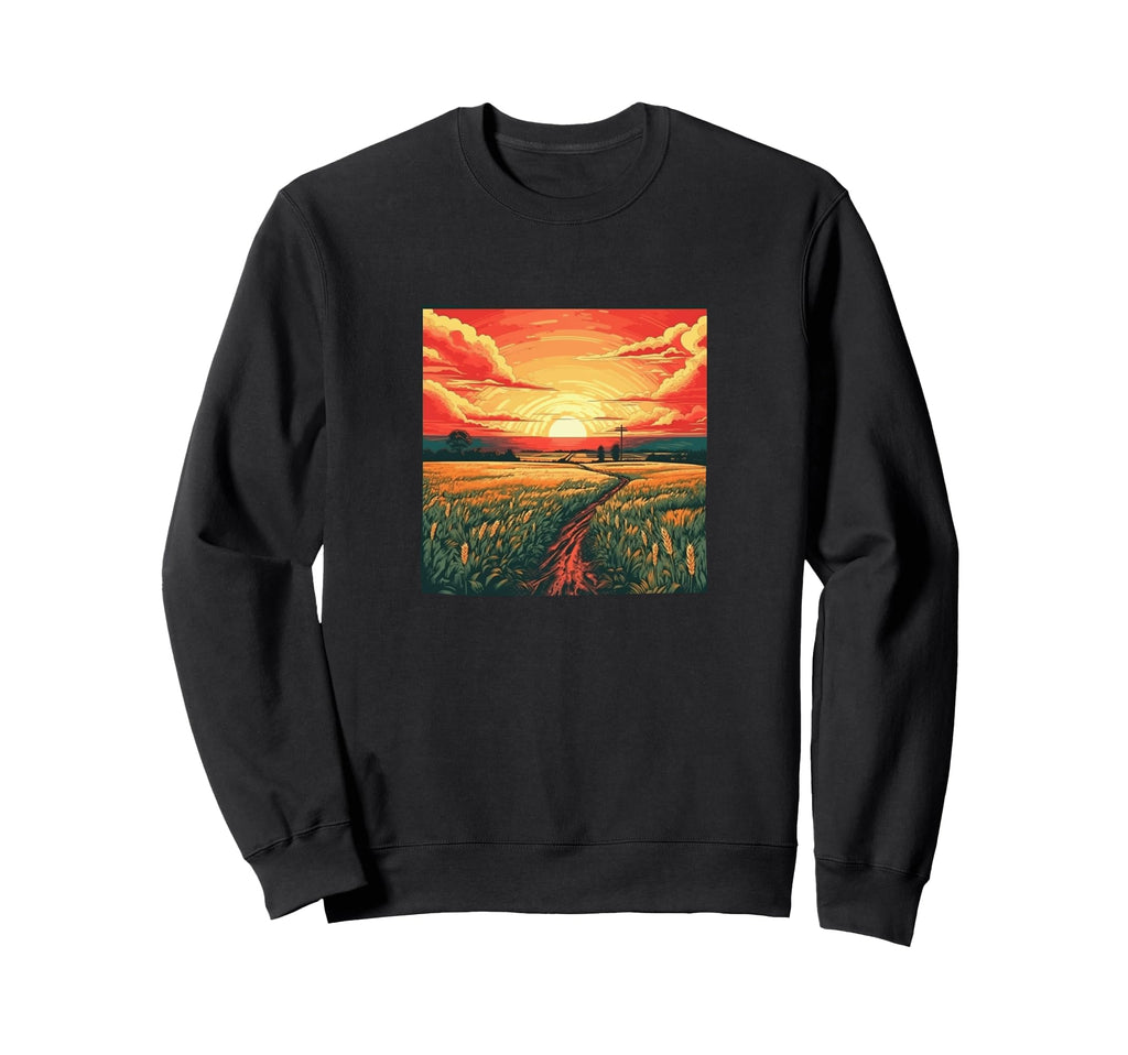 Sunset Over Wheat Fields Sweatshirt - Aesthetic Graphic for Adults - T-Shirt, Sweatshirt, Hoodie