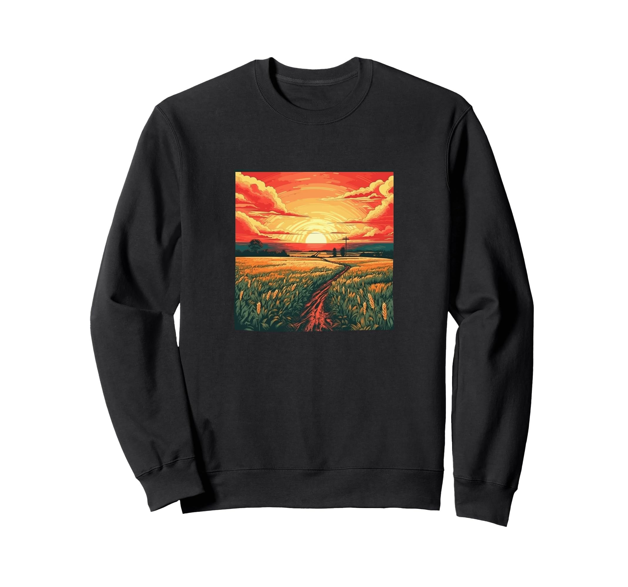 Sunset Over Wheat Fields Sweatshirt - Aesthetic Graphic for Adults - T-Shirt, Sweatshirt, Hoodie